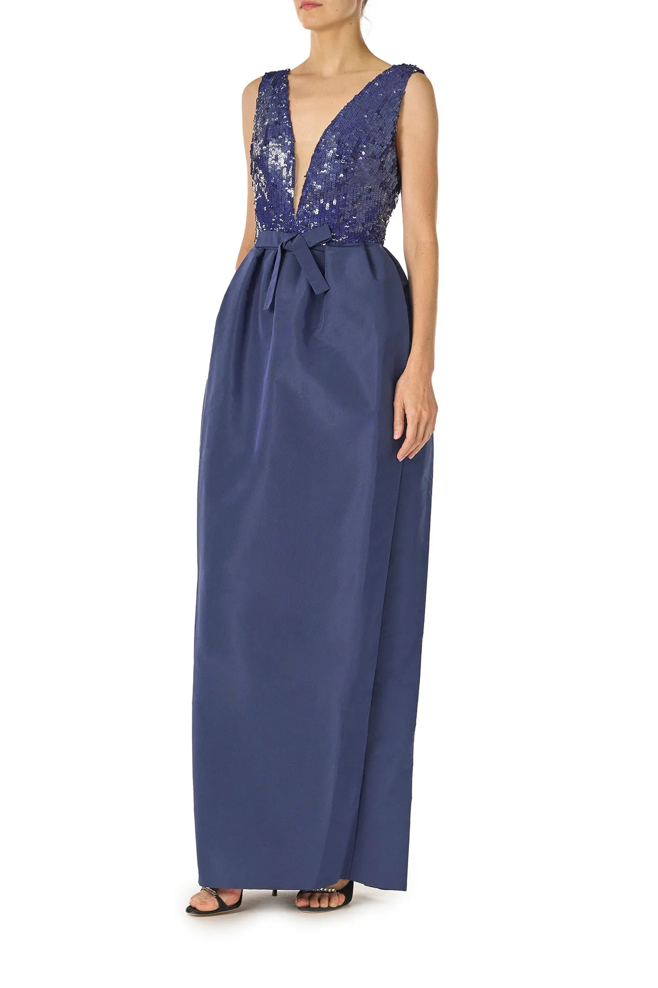 Deep V-Neck Gown Navy sold by Monique Lhuillier product image thumbnail 3