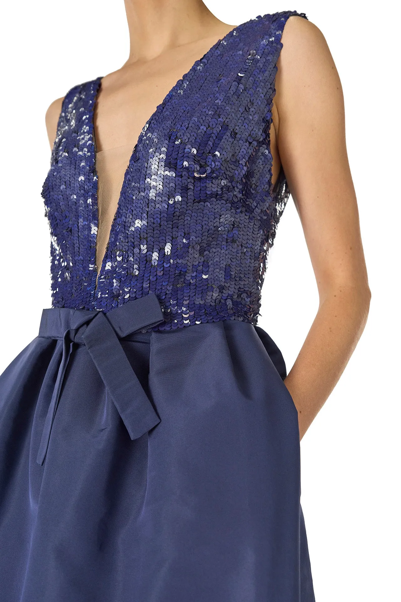 Deep V-Neck Gown Navy sold by Monique Lhuillier product image thumbnail 2