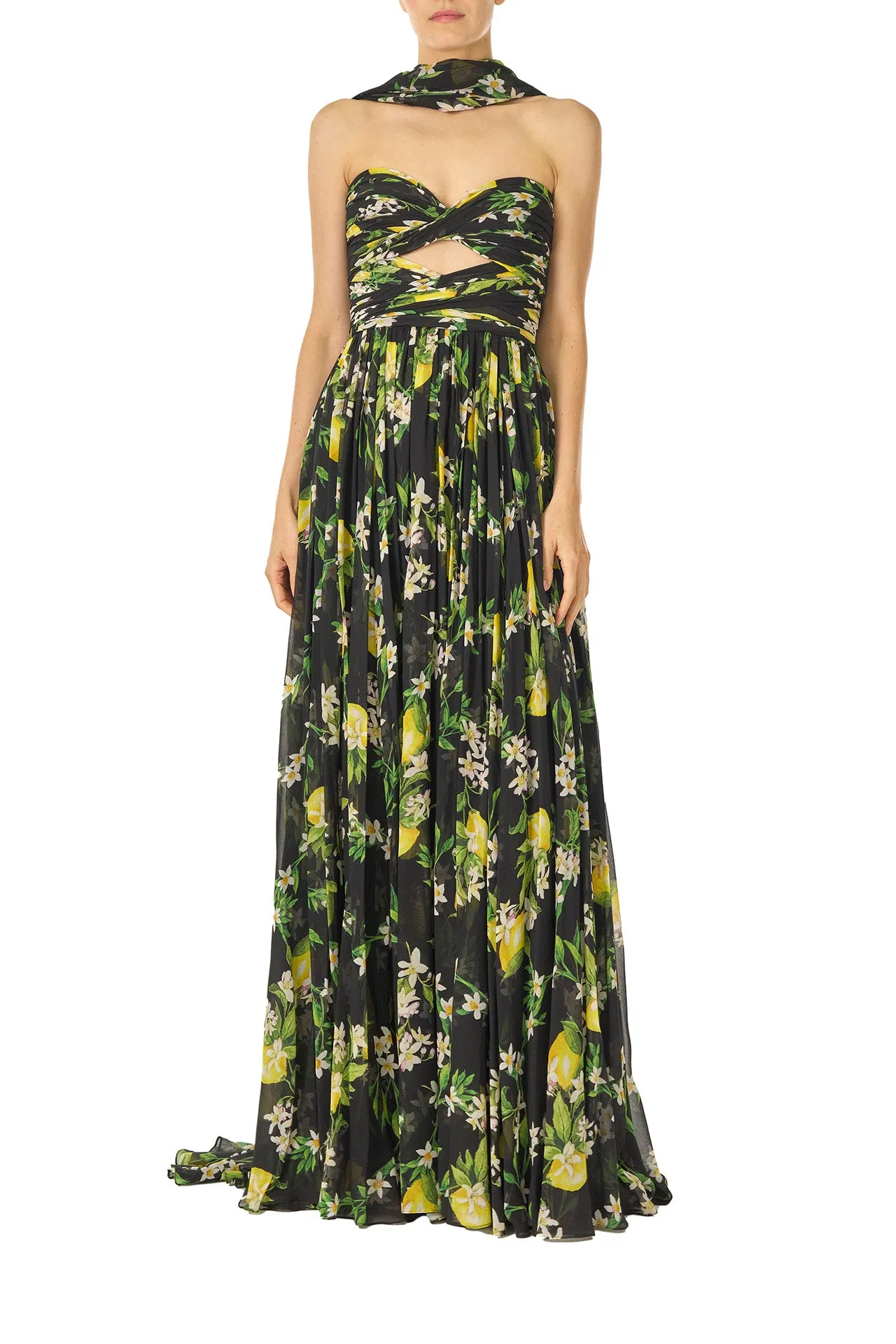 Strapless Lemon Floral Gown sold by Monique Lhuillier