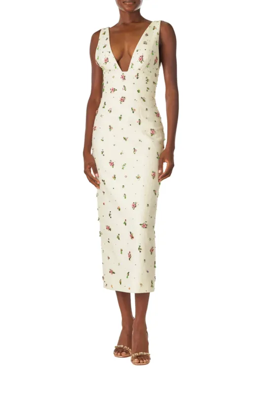 Embroidered Linen Cocktail Dress sold by Monique Lhuillier
