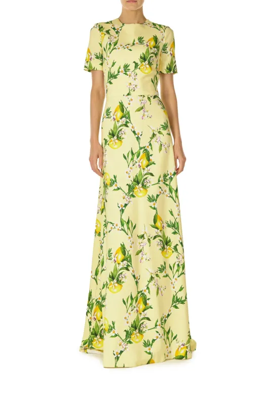 Short Sleeve Lemon Print Gown sold by Monique Lhuillier