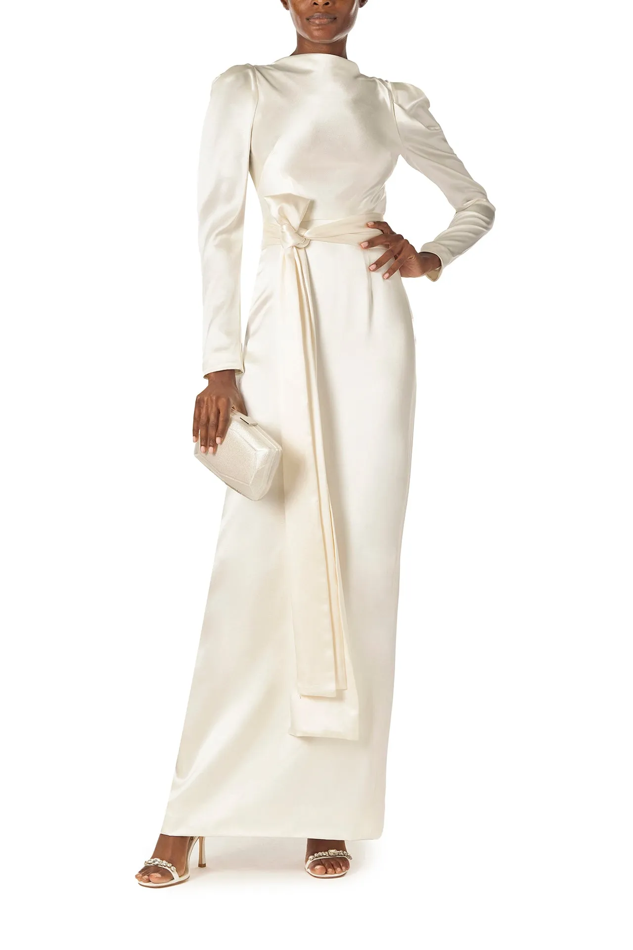 Long Sleeve Satin Gown sold by Monique Lhuillier product image thumbnail 4