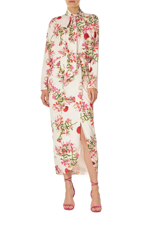 Long Sleeve Floral Wrap Dress sold by Monique Lhuillier