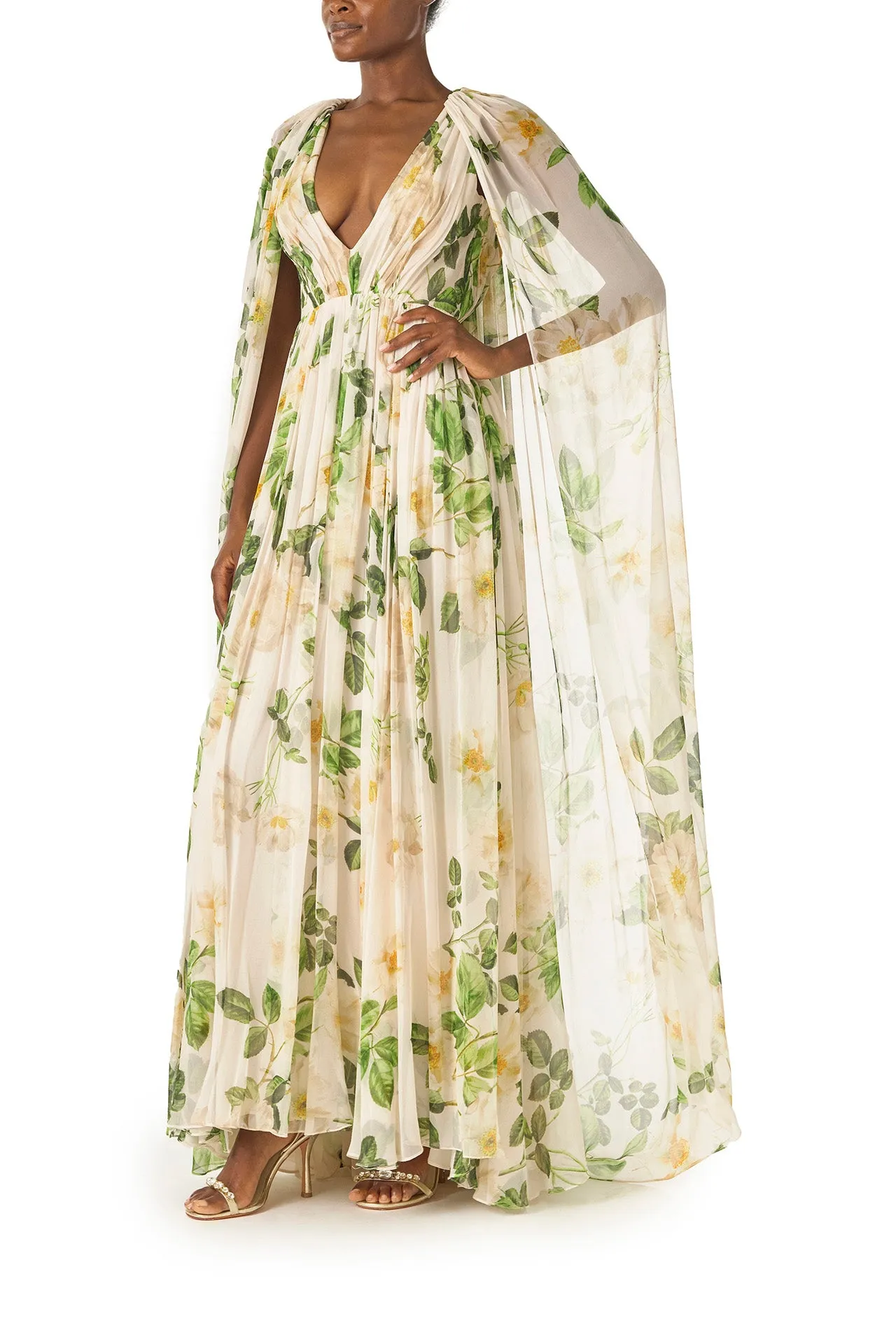 Floral Chiffon Deep V-Neck Gown sold by Monique Lhuillier product image thumbnail 3
