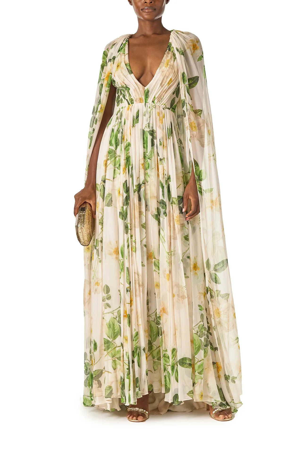 Floral Chiffon Deep V-Neck Gown sold by Monique Lhuillier product image thumbnail 5