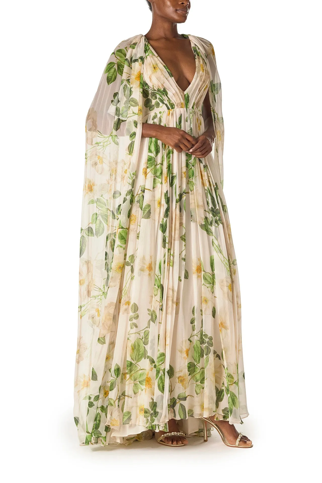 Floral Chiffon Deep V-Neck Gown sold by Monique Lhuillier product image thumbnail 4
