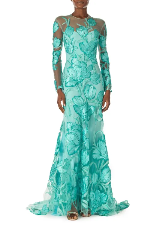 Tulle Long Sleeve Trumpet Gown sold by Monique Lhuillier