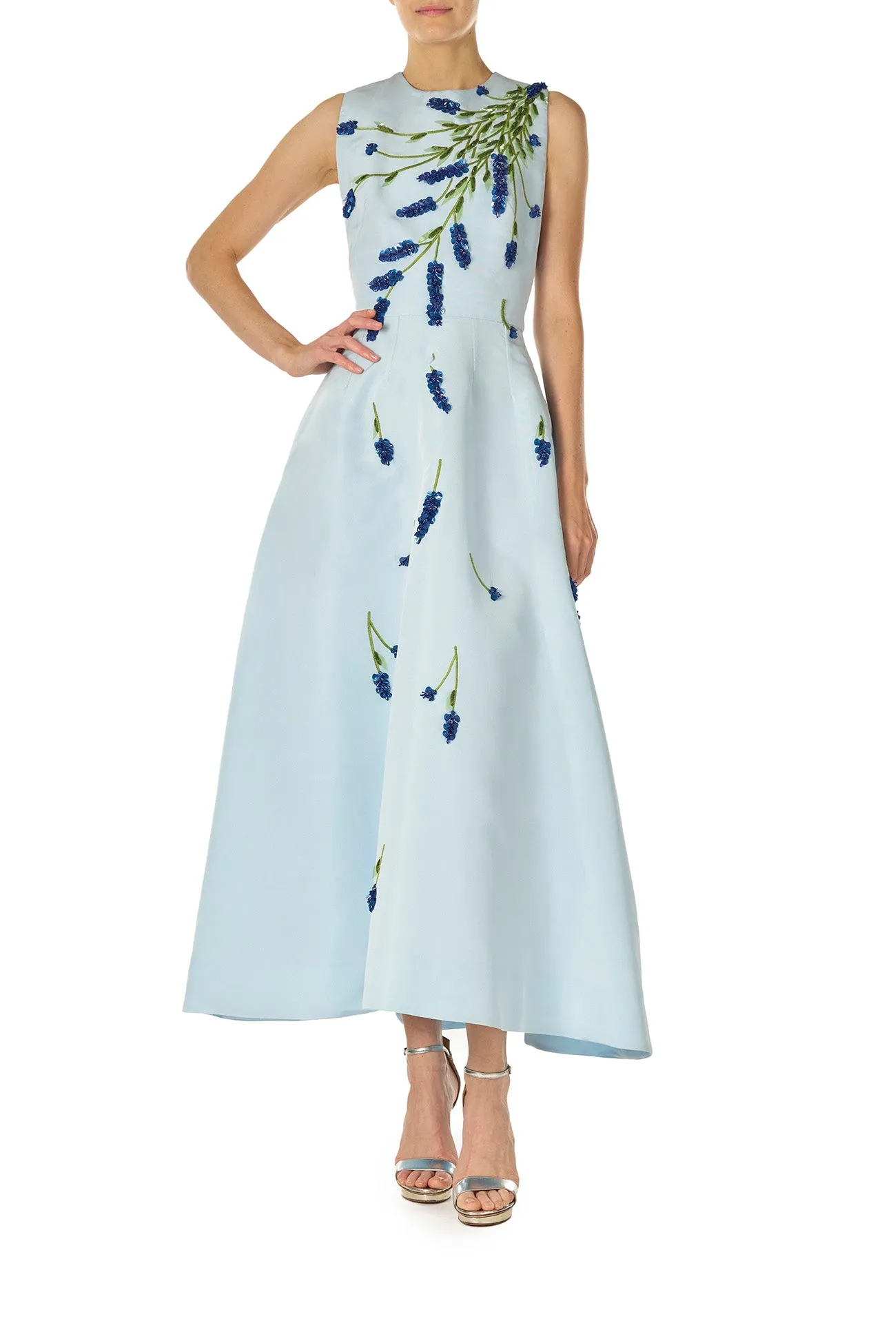 Lavender Embroidered Tea-Length Dress sold by Monique Lhuillier