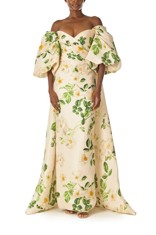 Rose Printed Blouson Cape made by Monique Lhuillier