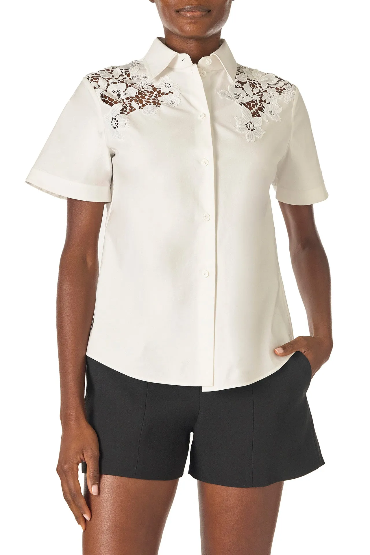 Cotton Poplin Lace Shirt sold by Monique Lhuillier