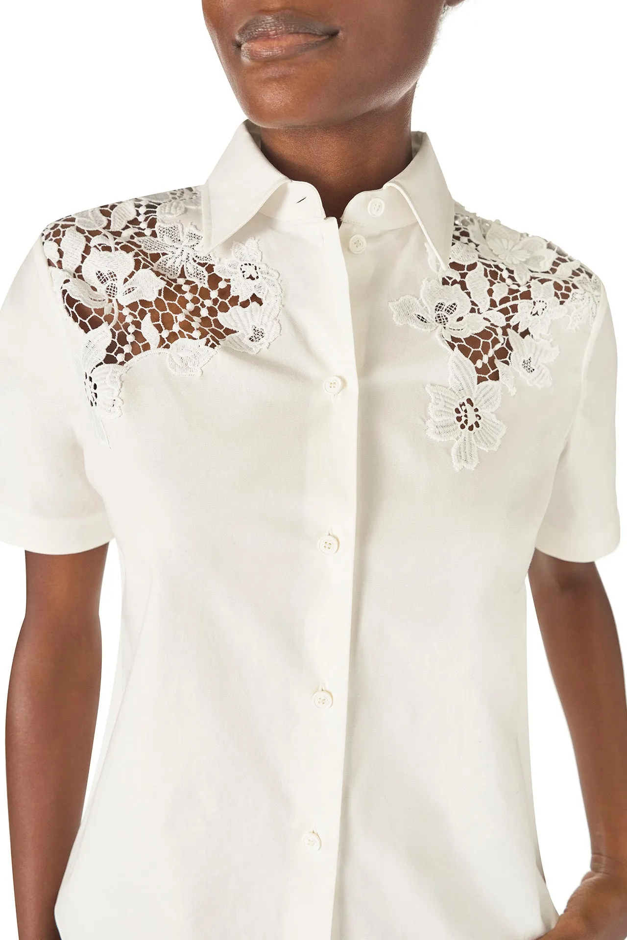 Cotton Poplin Lace Shirt sold by Monique Lhuillier product image thumbnail 3