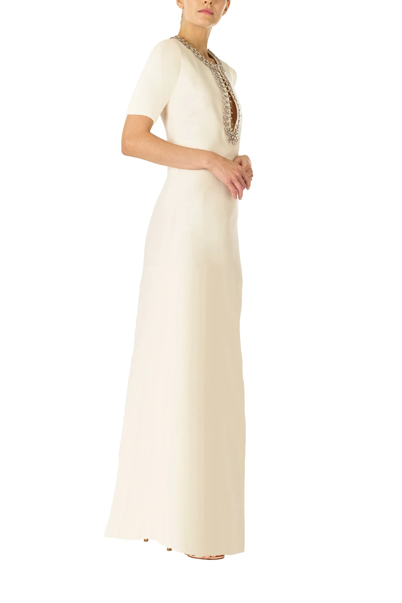 Jeweled Neck Caftan Silk White sold by Monique Lhuillier product image thumbnail 3