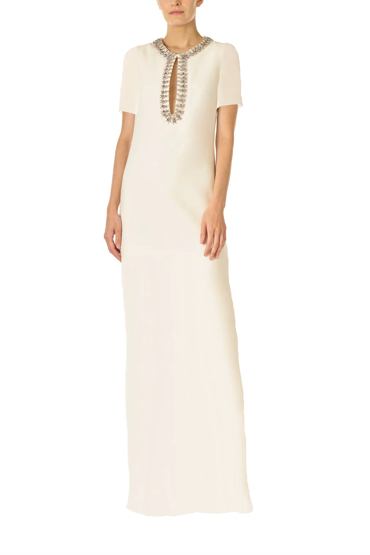 Jeweled Neck Caftan Silk White sold by Monique Lhuillier