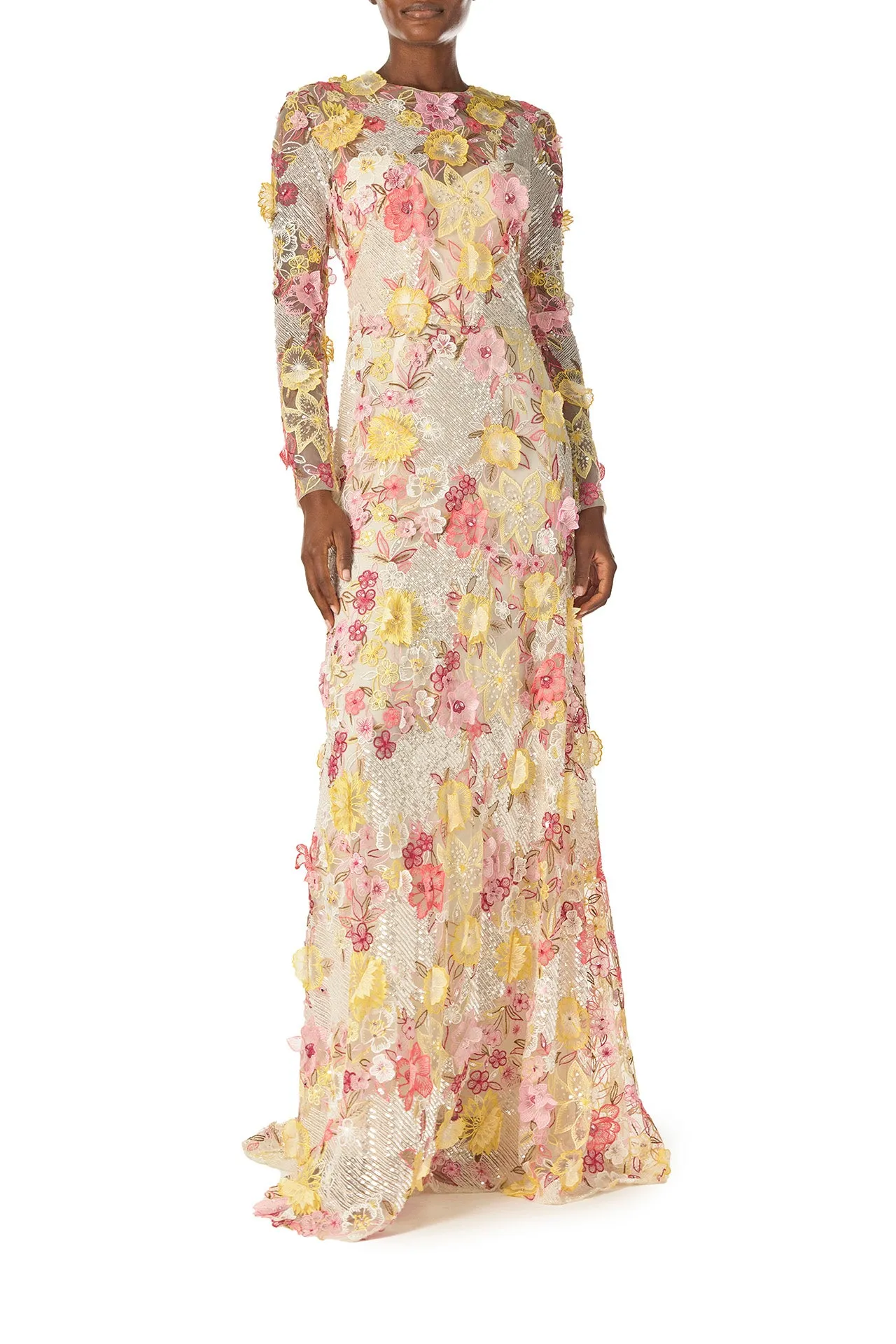 Embroidered Floral Lace Gown sold by Monique Lhuillier