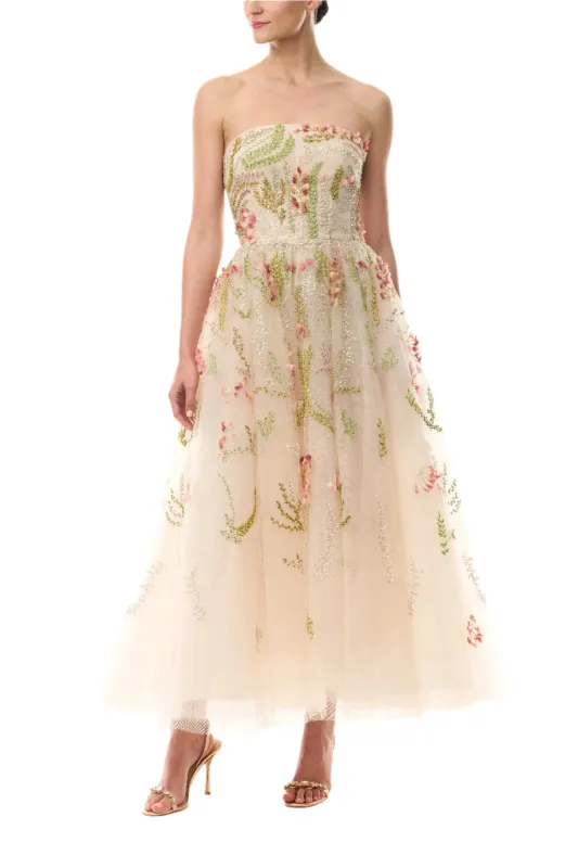 Embroidered Tulle Tea-Length Dress | Parallel Embroidered Tulle Tea-Length Dress | Parallel