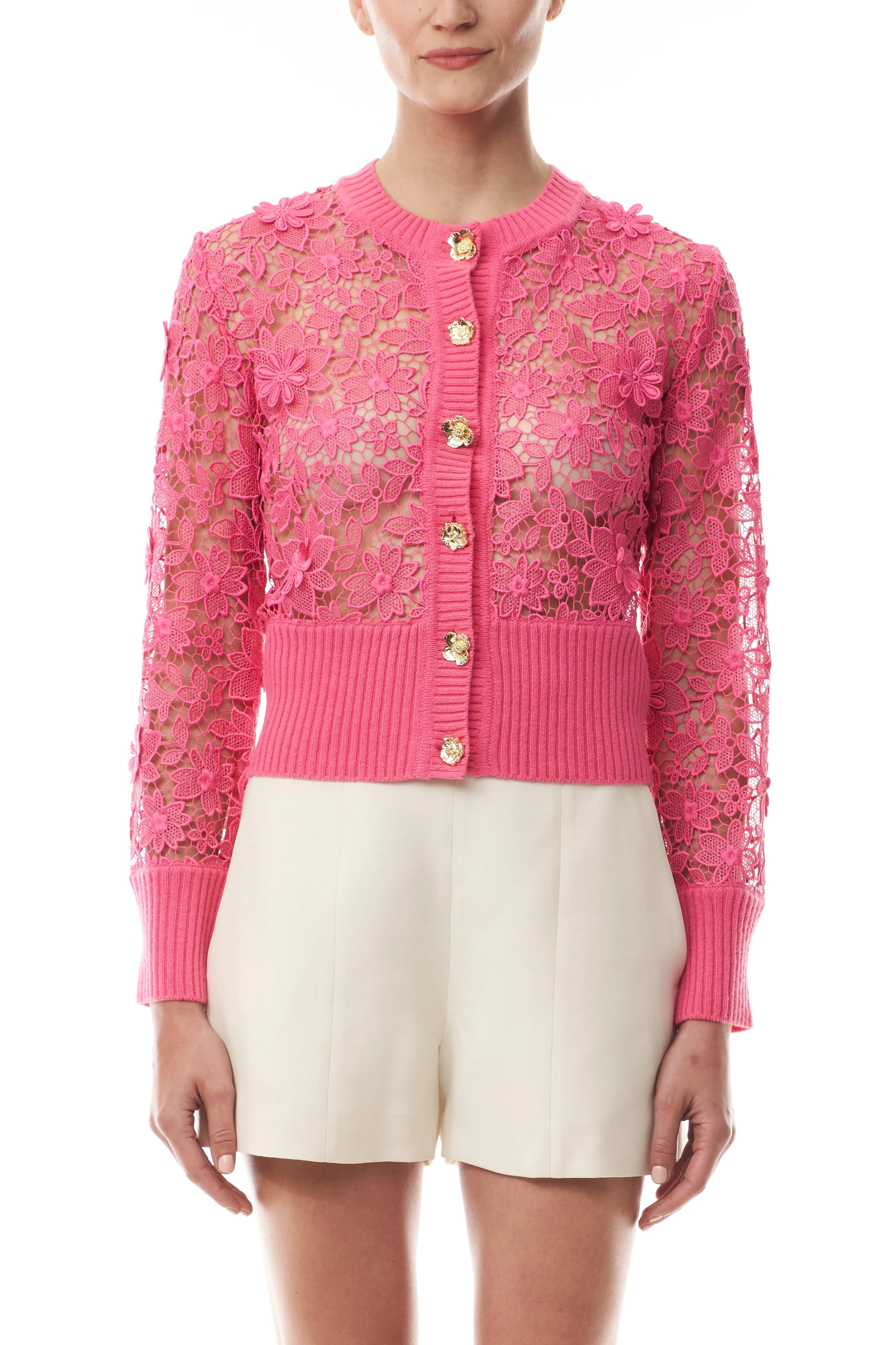 Lace Button Front Cardigan sold by Monique Lhuillier