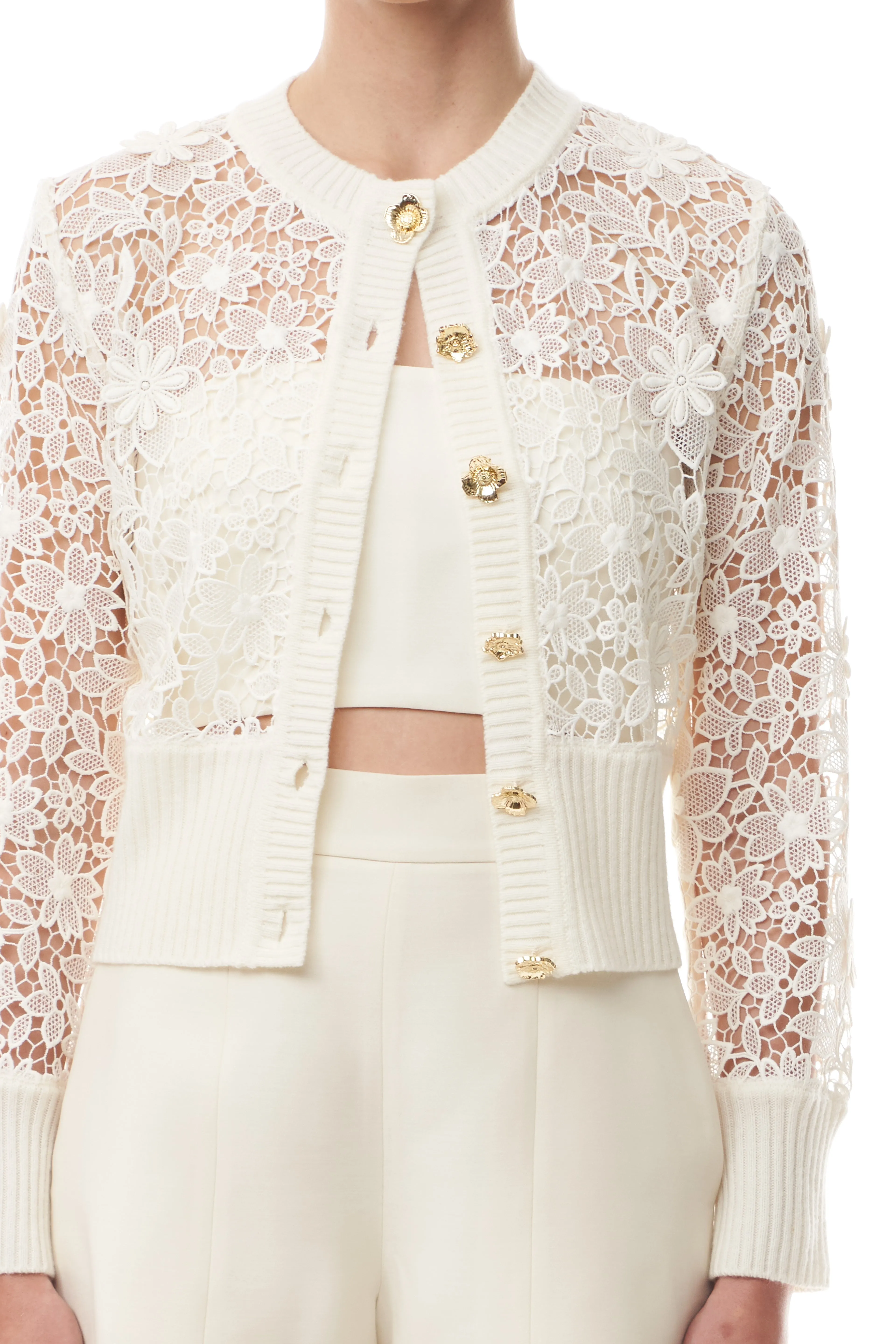 Silk White Lace Cardigan sold by Monique Lhuillier