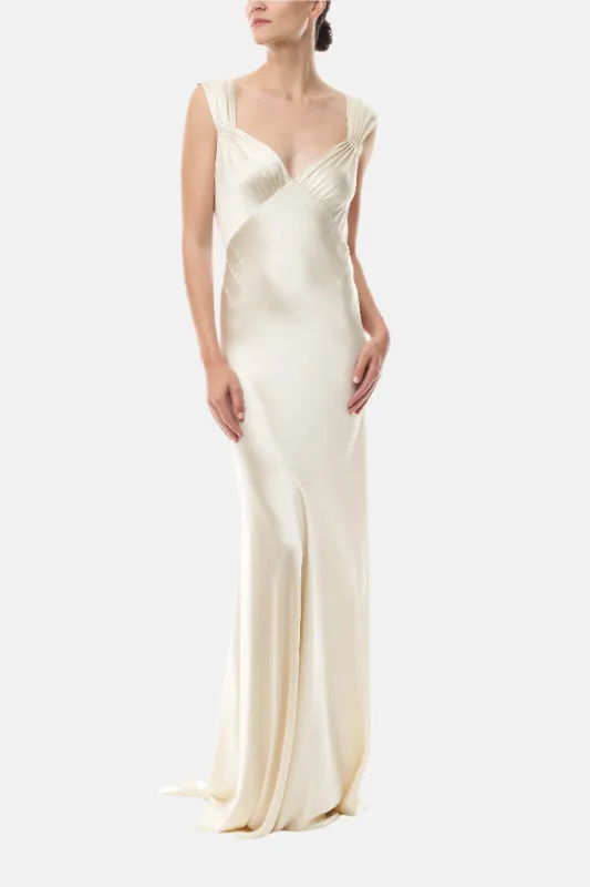 Satin Draped Sheath Gown sold by Monique Lhuillier