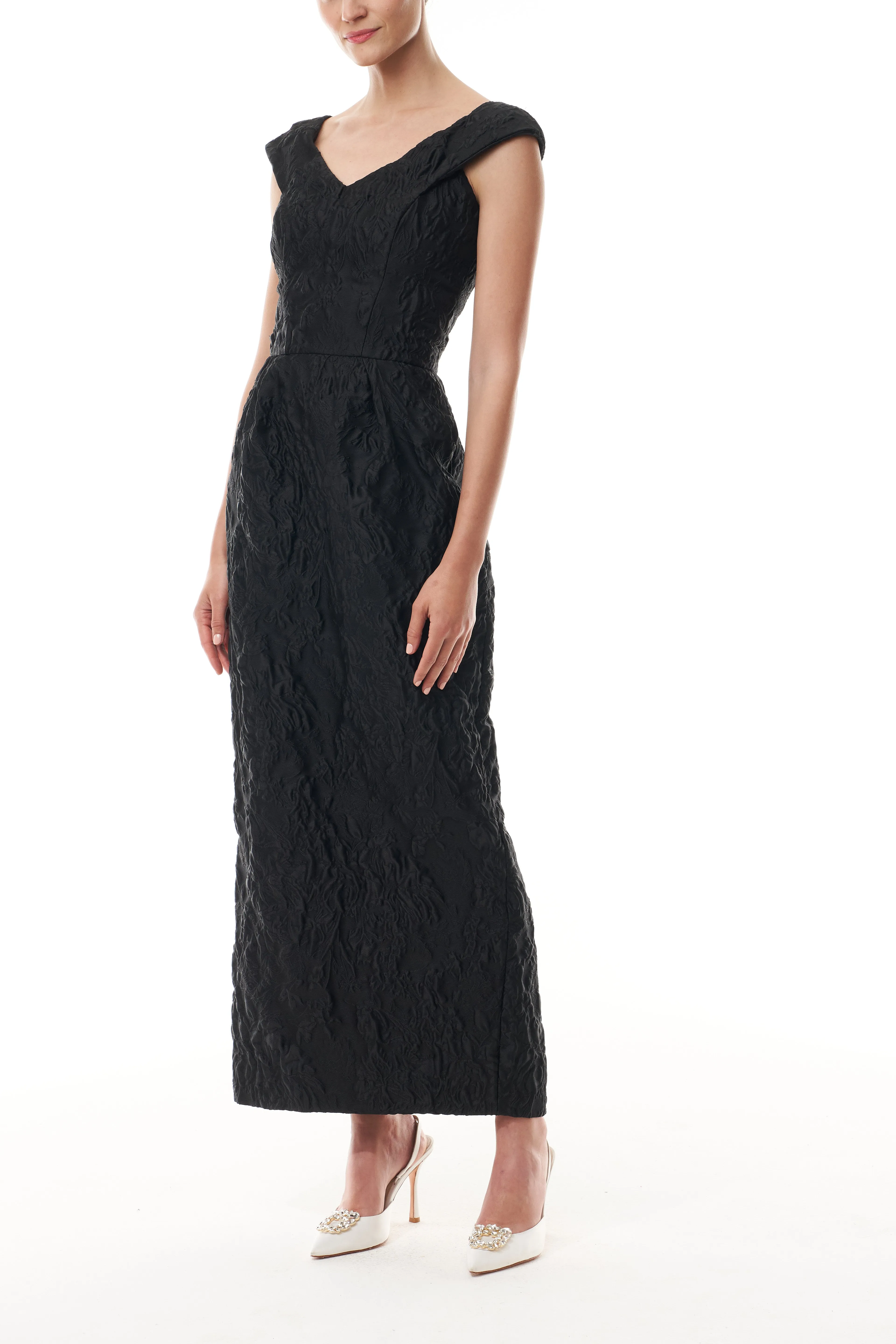 Jacquard V-Neck Column Dress sold by Monique Lhuillier product image thumbnail 3