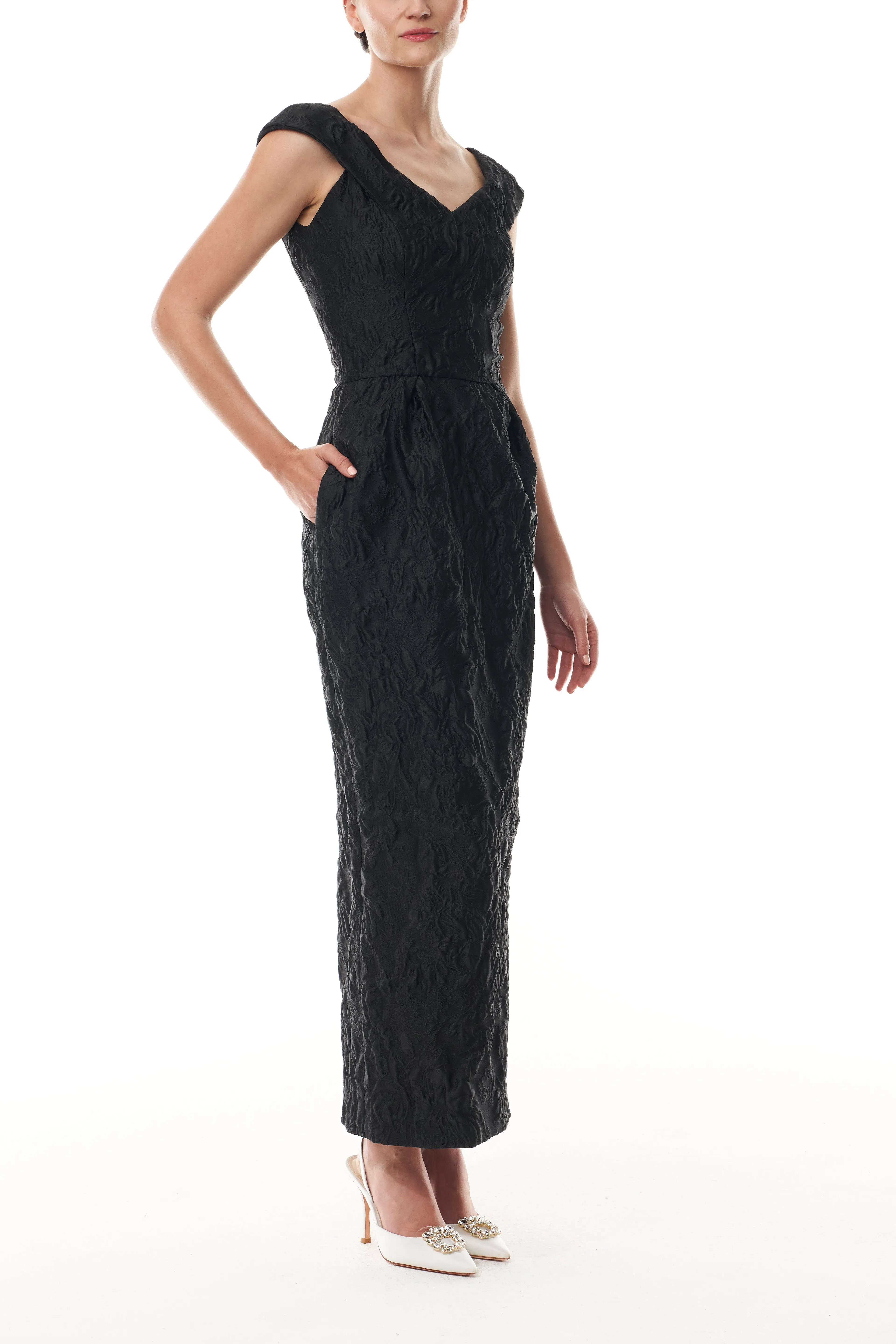 Jacquard V-Neck Column Dress sold by Monique Lhuillier product image thumbnail 4