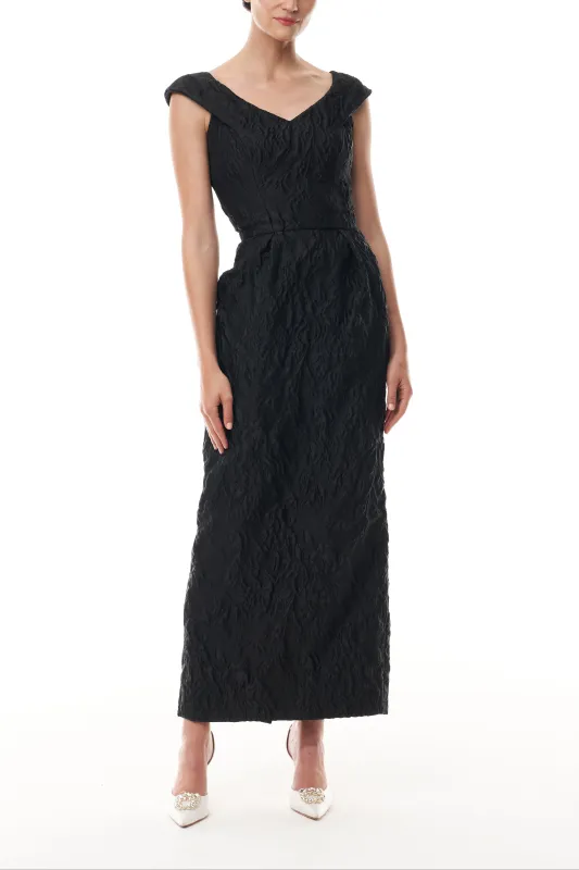 Jacquard V-Neck Column Dress sold by Monique Lhuillier