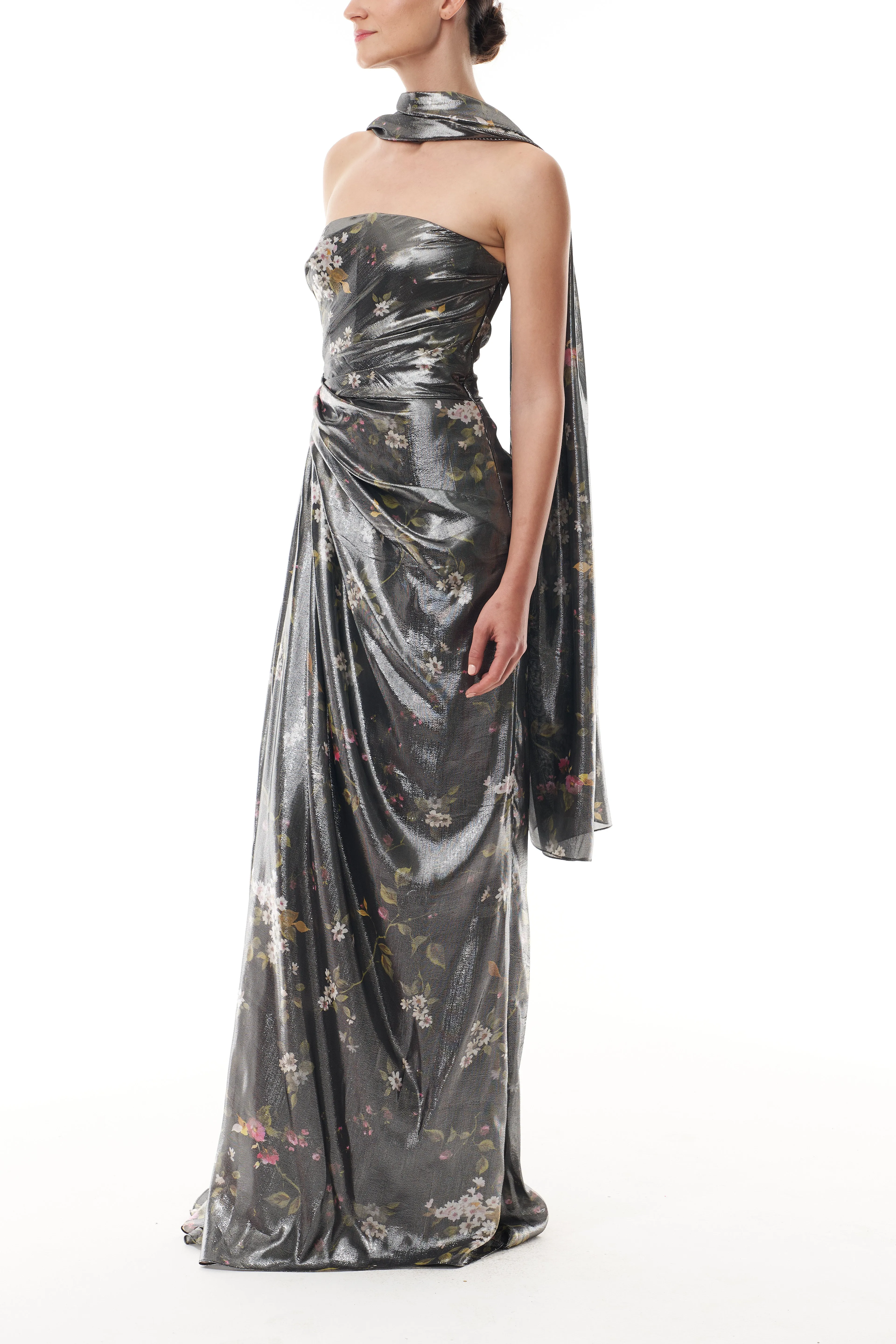 Metallic Floral Draped Gown sold by Monique Lhuillier product image thumbnail 3