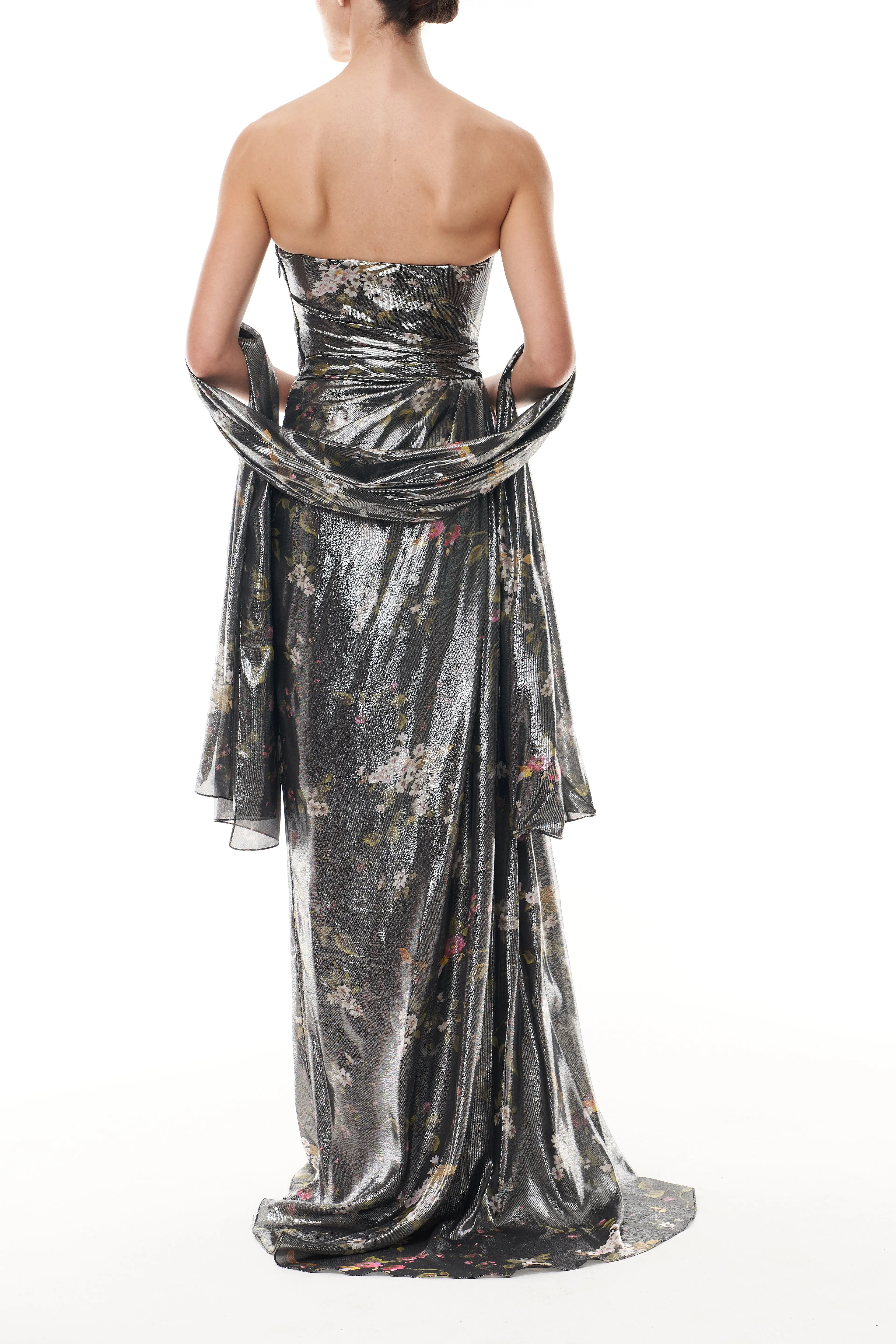 Metallic Floral Draped Gown sold by Monique Lhuillier product image thumbnail 5