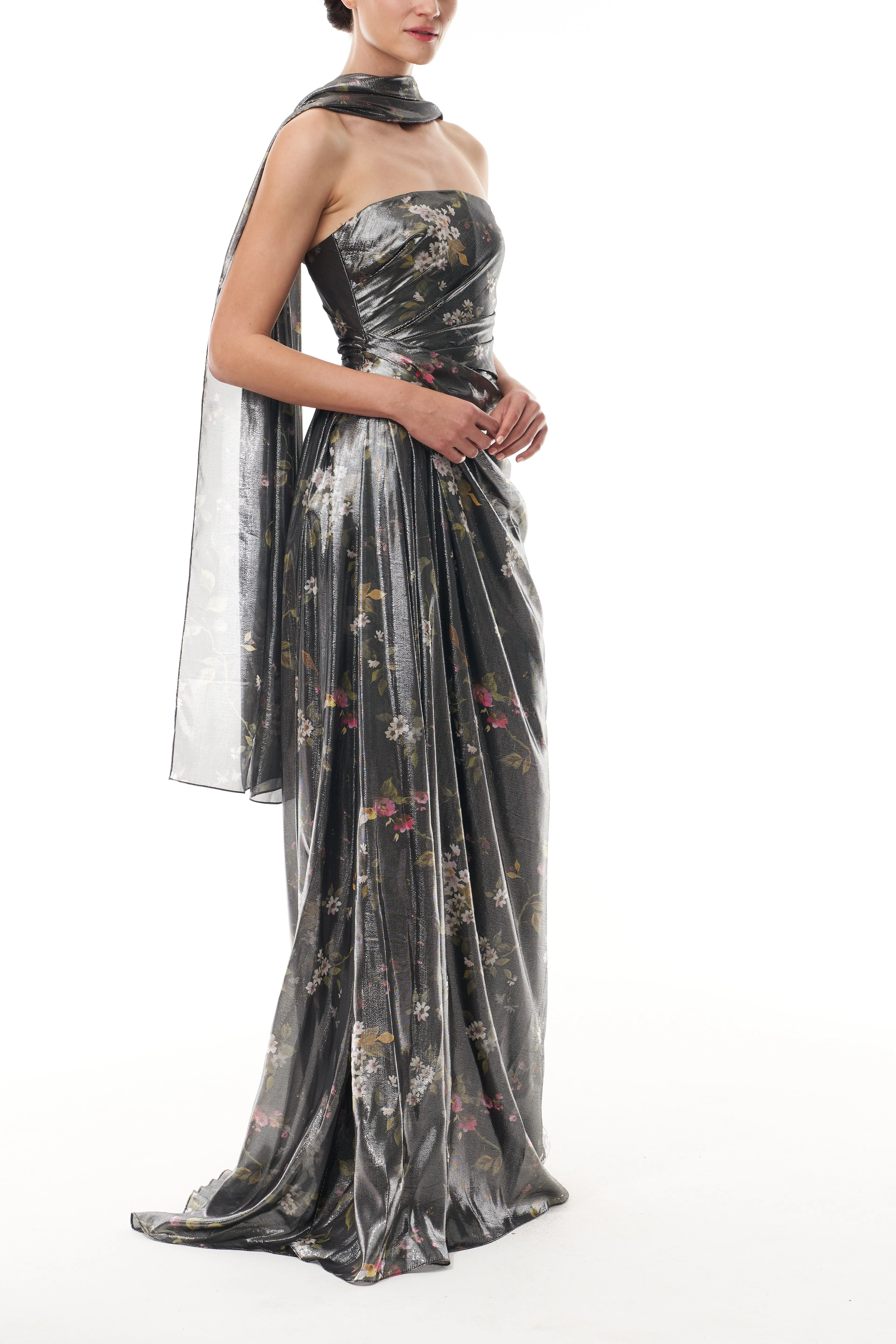 Metallic Floral Draped Gown sold by Monique Lhuillier product image thumbnail 4