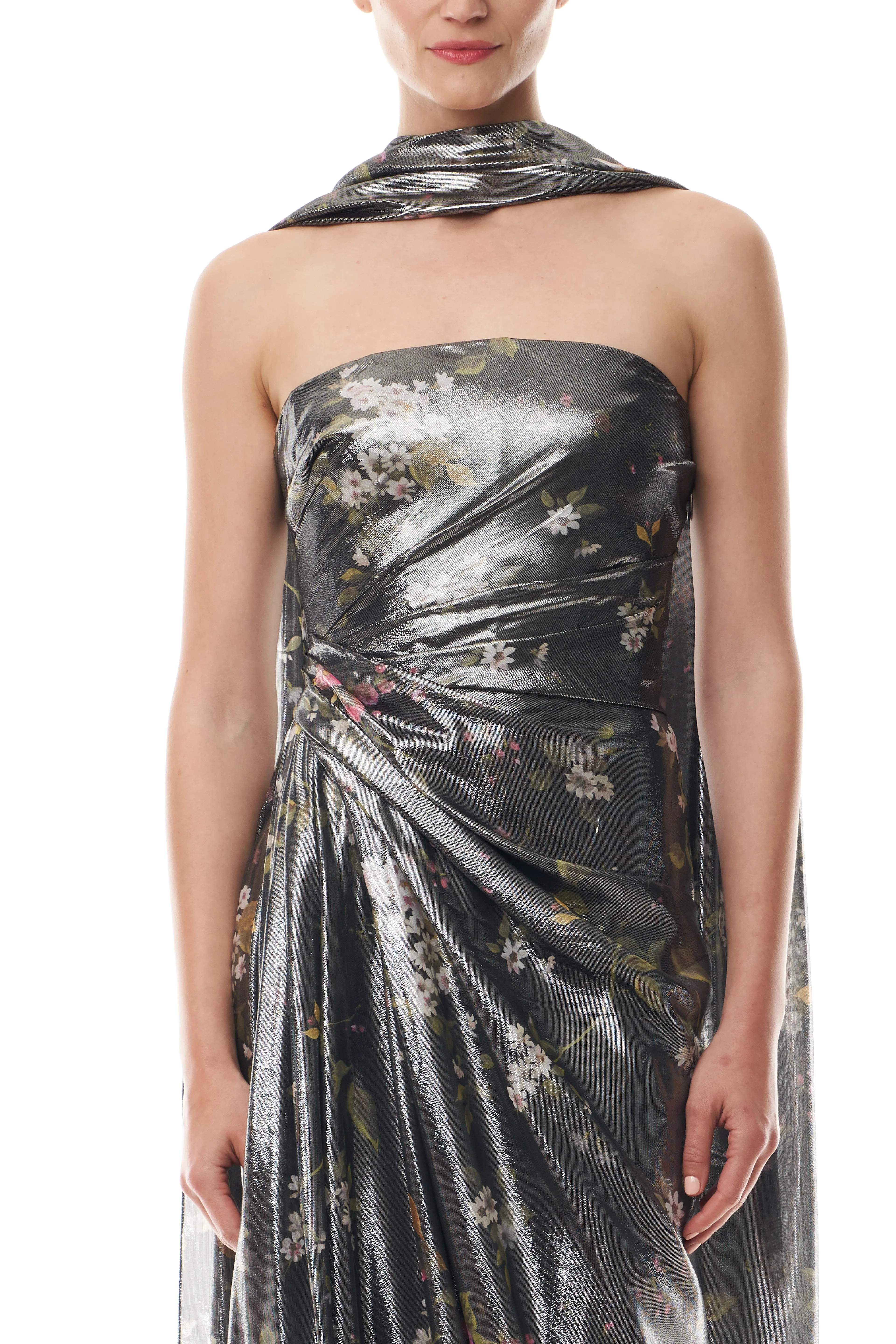 Metallic Floral Draped Gown sold by Monique Lhuillier product image thumbnail 2