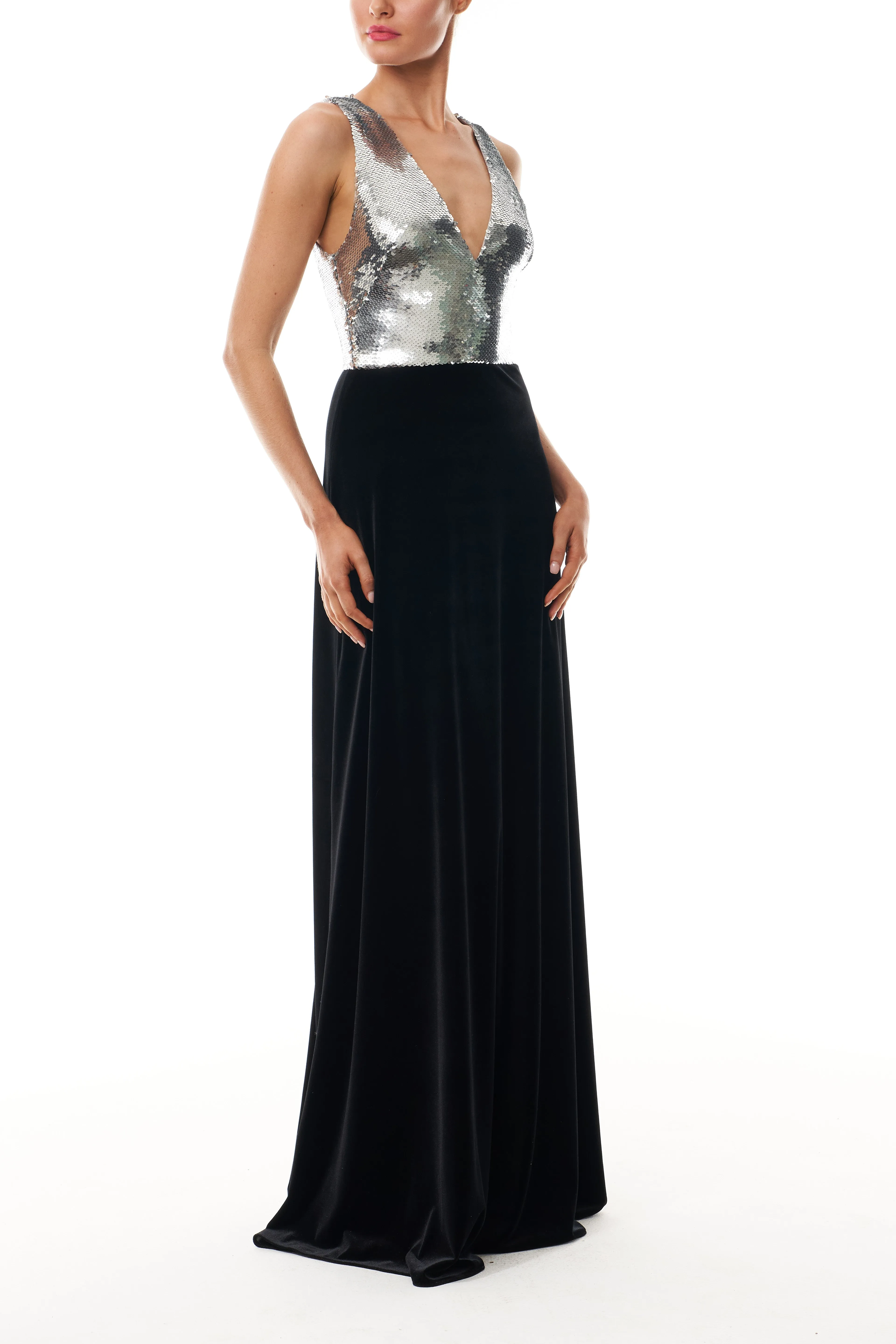Sequin Velvet V-Neck Gown sold by Monique Lhuillier product image thumbnail 5