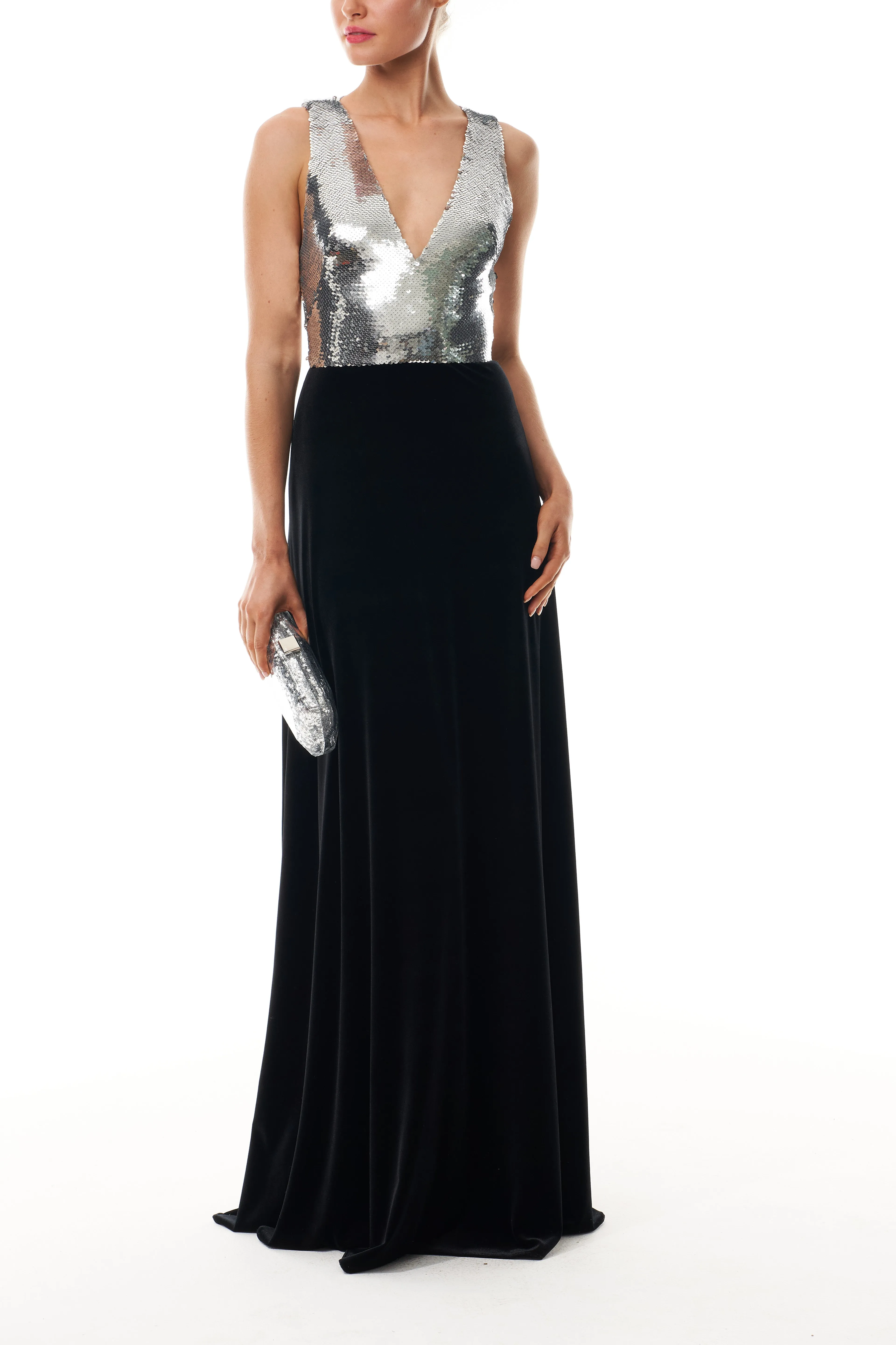 Sequin Velvet V-Neck Gown sold by Monique Lhuillier product image thumbnail 4