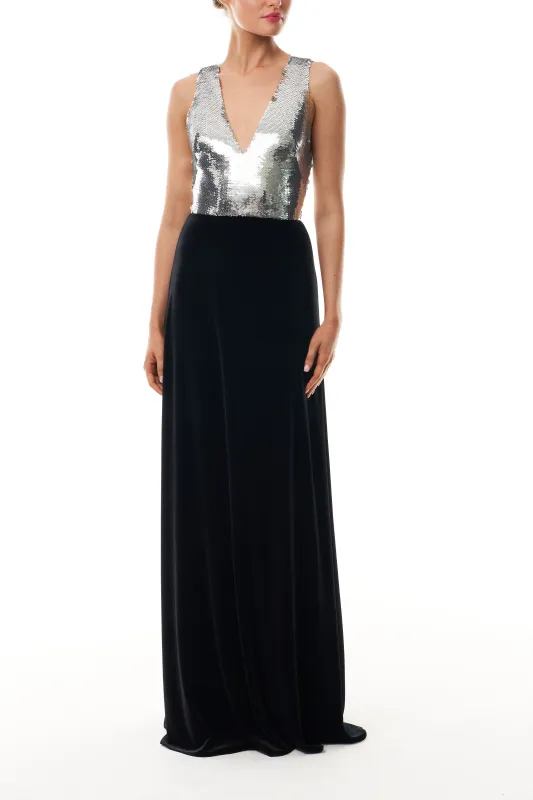 Sequin Velvet V-Neck Gown sold by Monique Lhuillier
