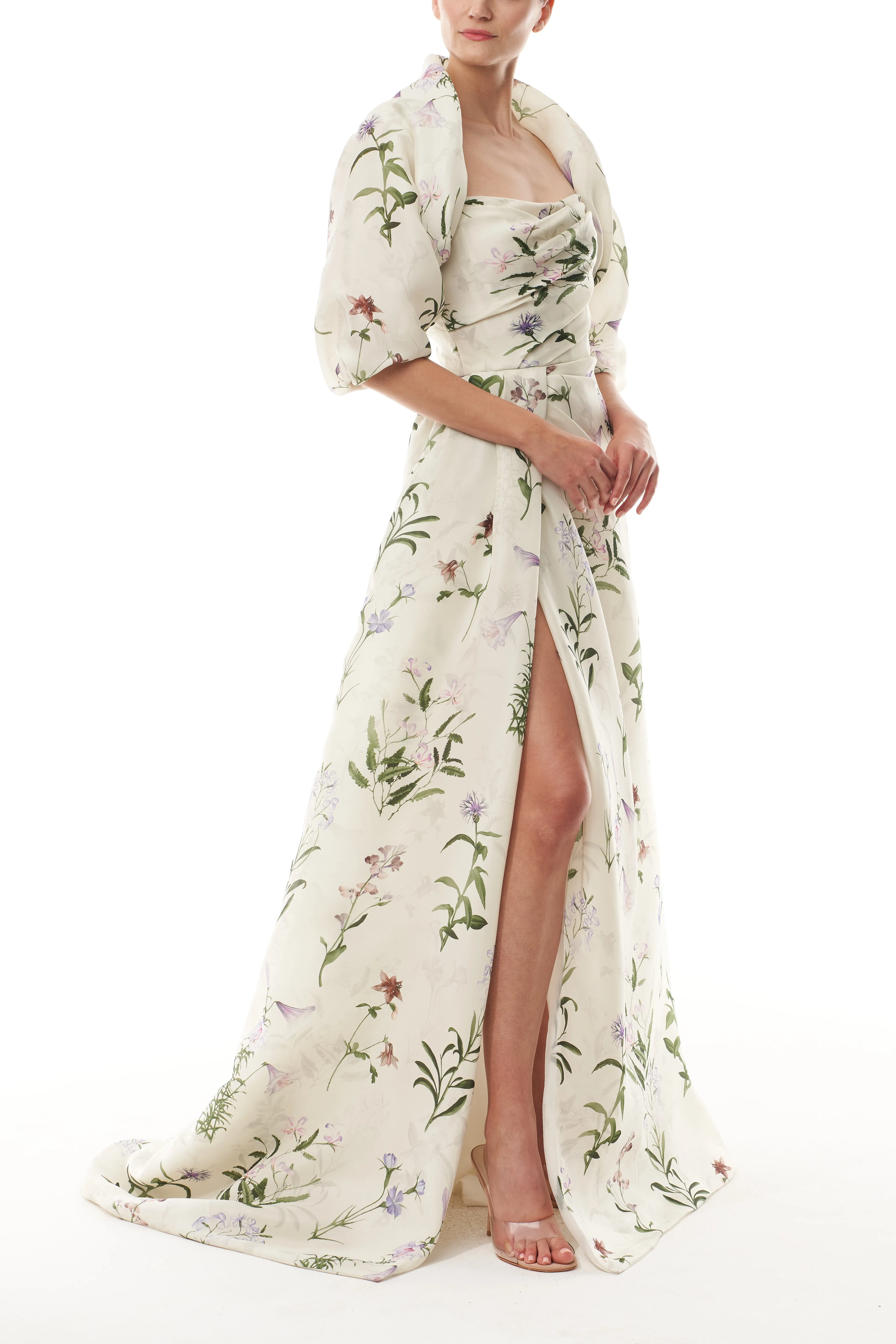 Floral Gazar Draped Gown sold by Monique Lhuillier product image thumbnail 4