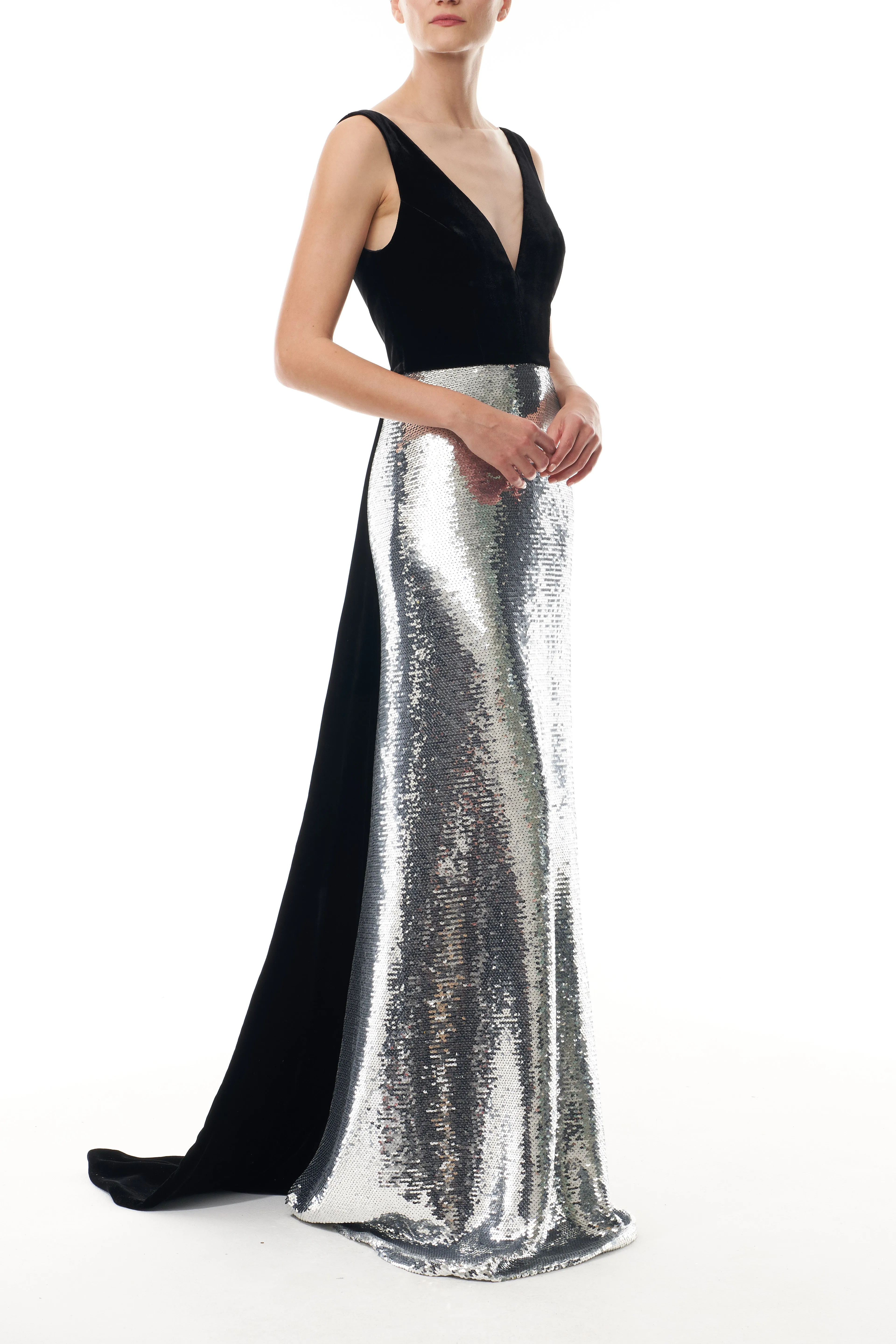 Noir Silver Velvet & Sequin Gown sold by Monique Lhuillier product image thumbnail 5