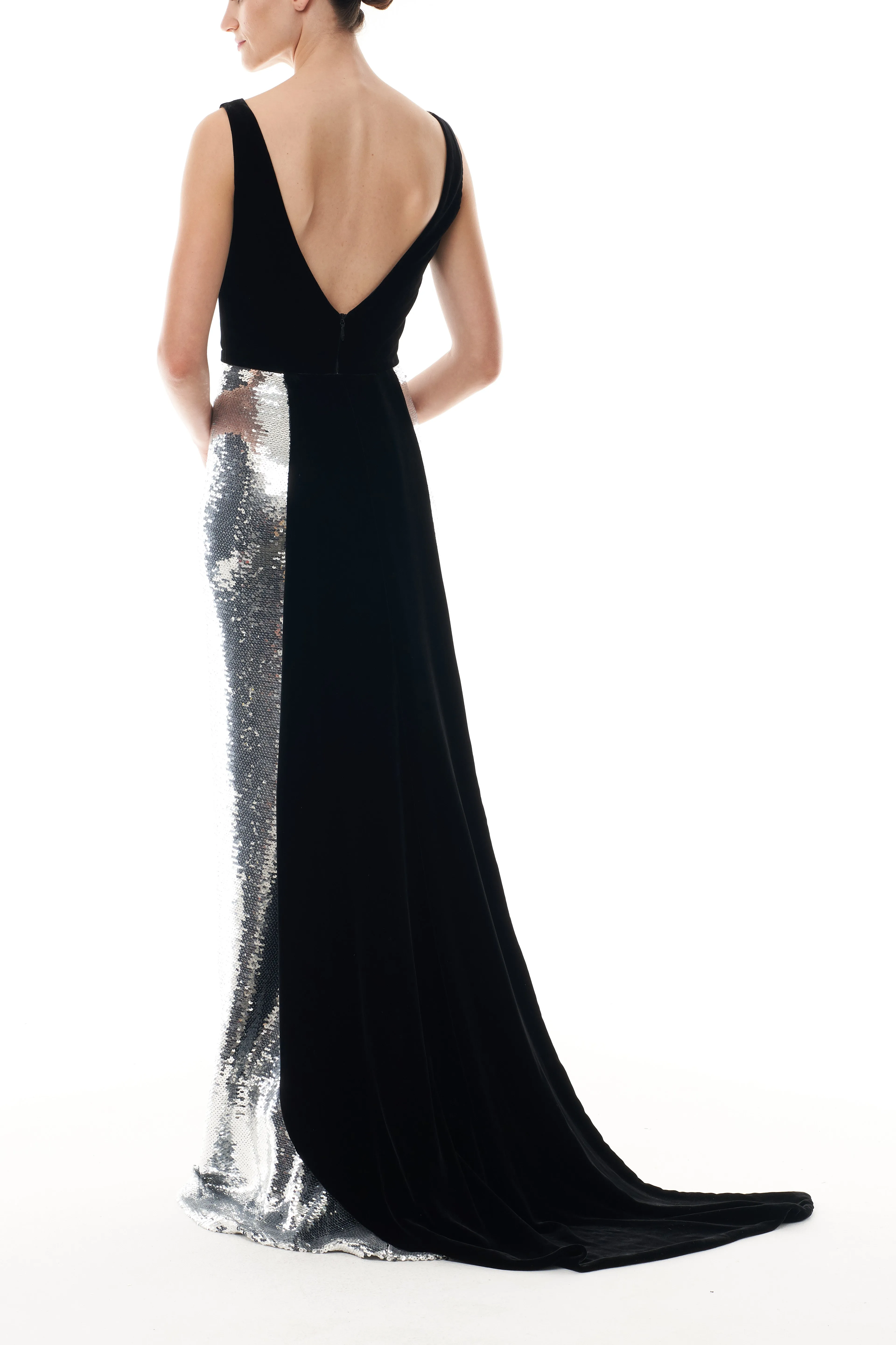 Noir Silver Velvet & Sequin Gown sold by Monique Lhuillier product image thumbnail 2