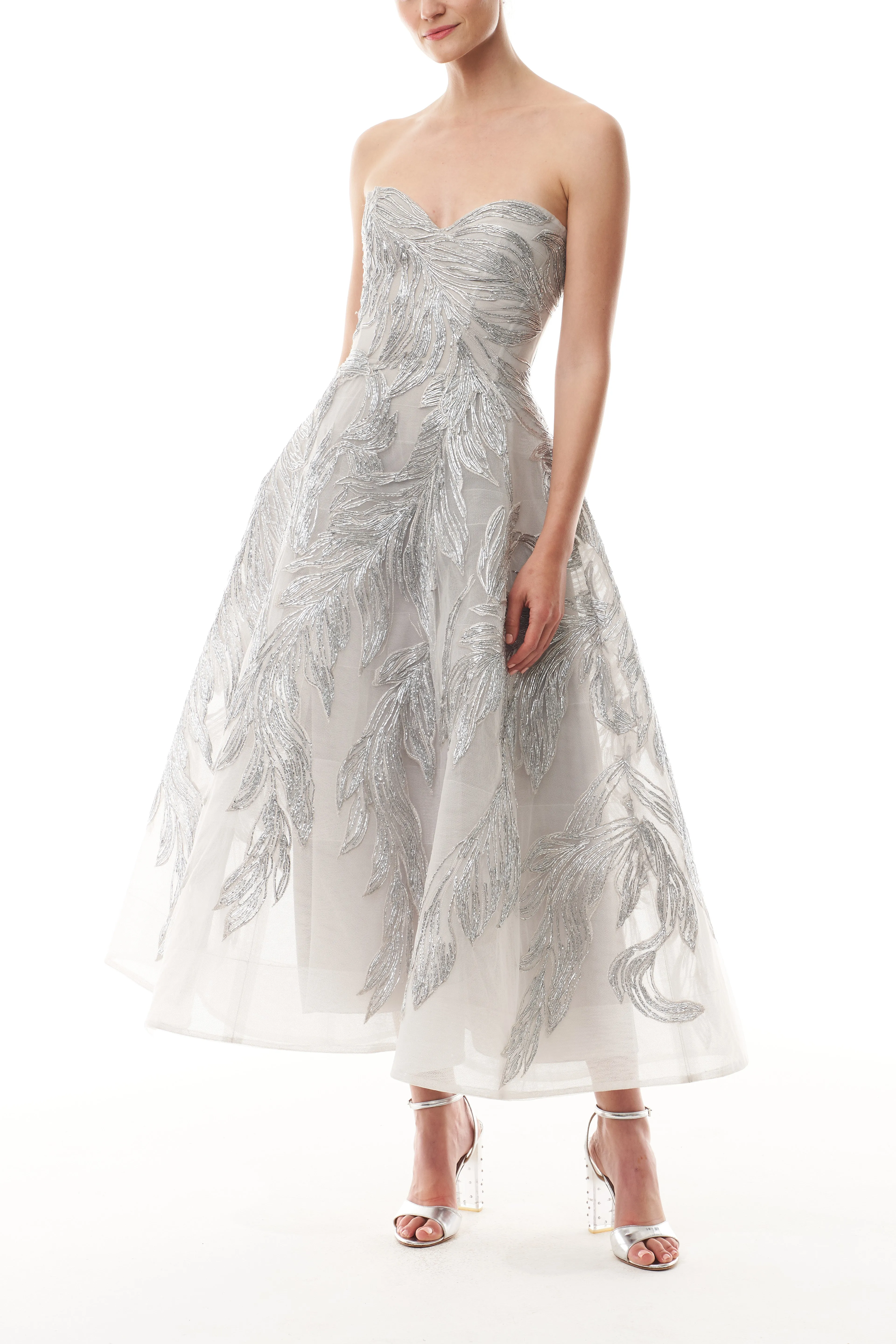 Silver Feather Cocktail Dress sold by Monique Lhuillier