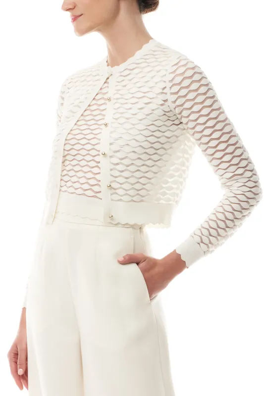 Ivory Scallop Knit Cardigan sold by Monique Lhuillier
