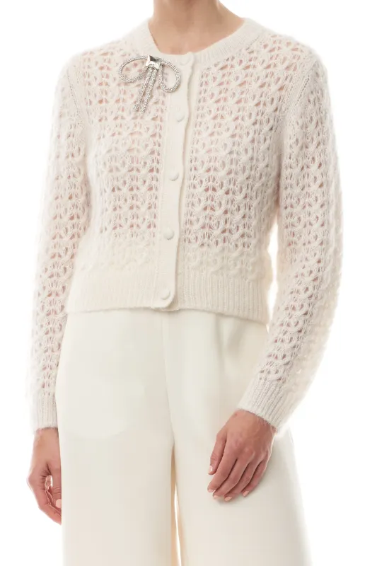 Lace Mohair Bow Cardigan sold by Monique Lhuillier