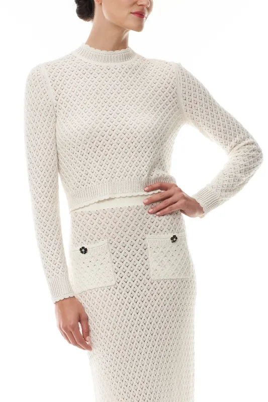 Lace Knit Mock Neck Top sold by Monique Lhuillier