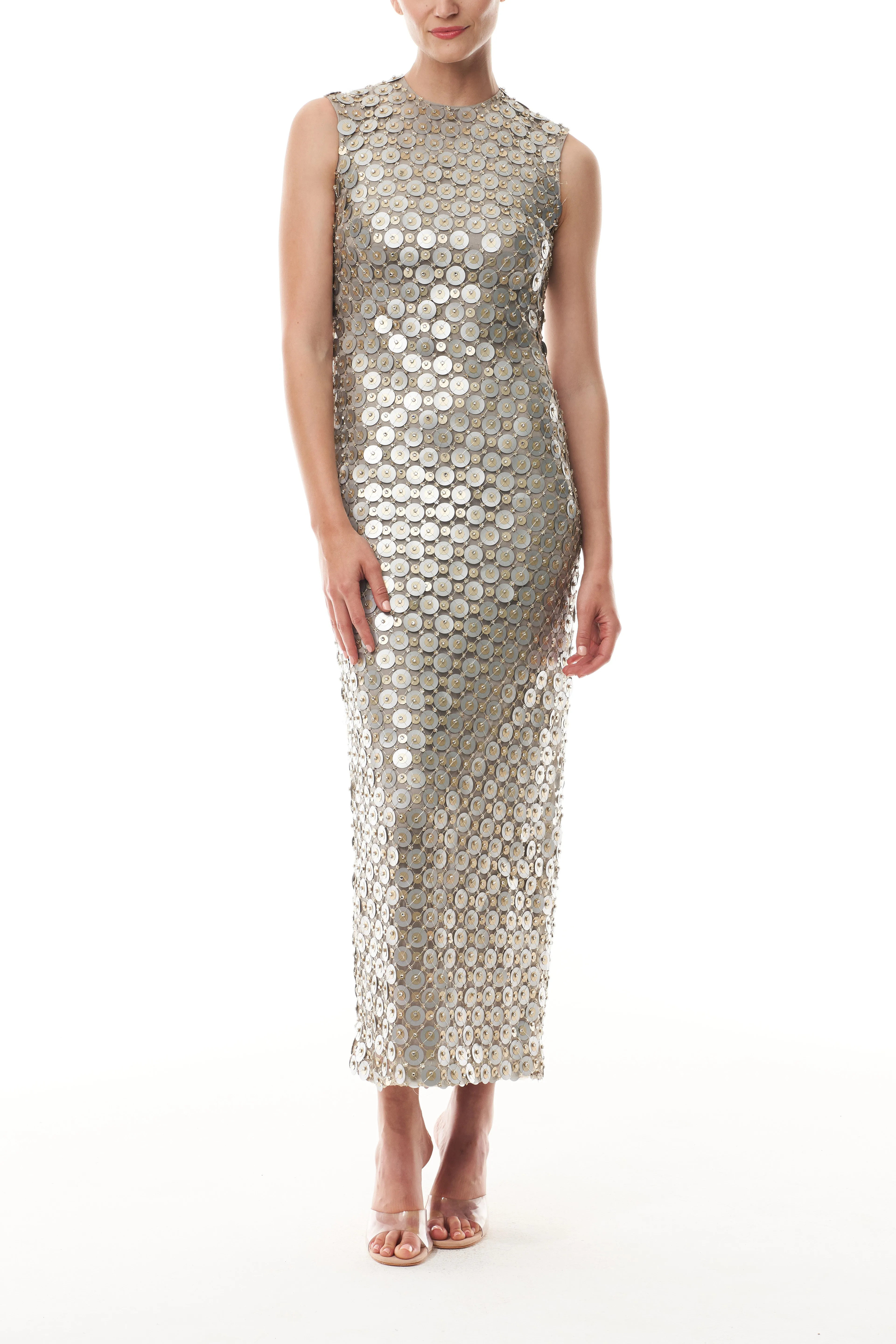 Metallic Disc Shift Dress sold by Monique Lhuillier