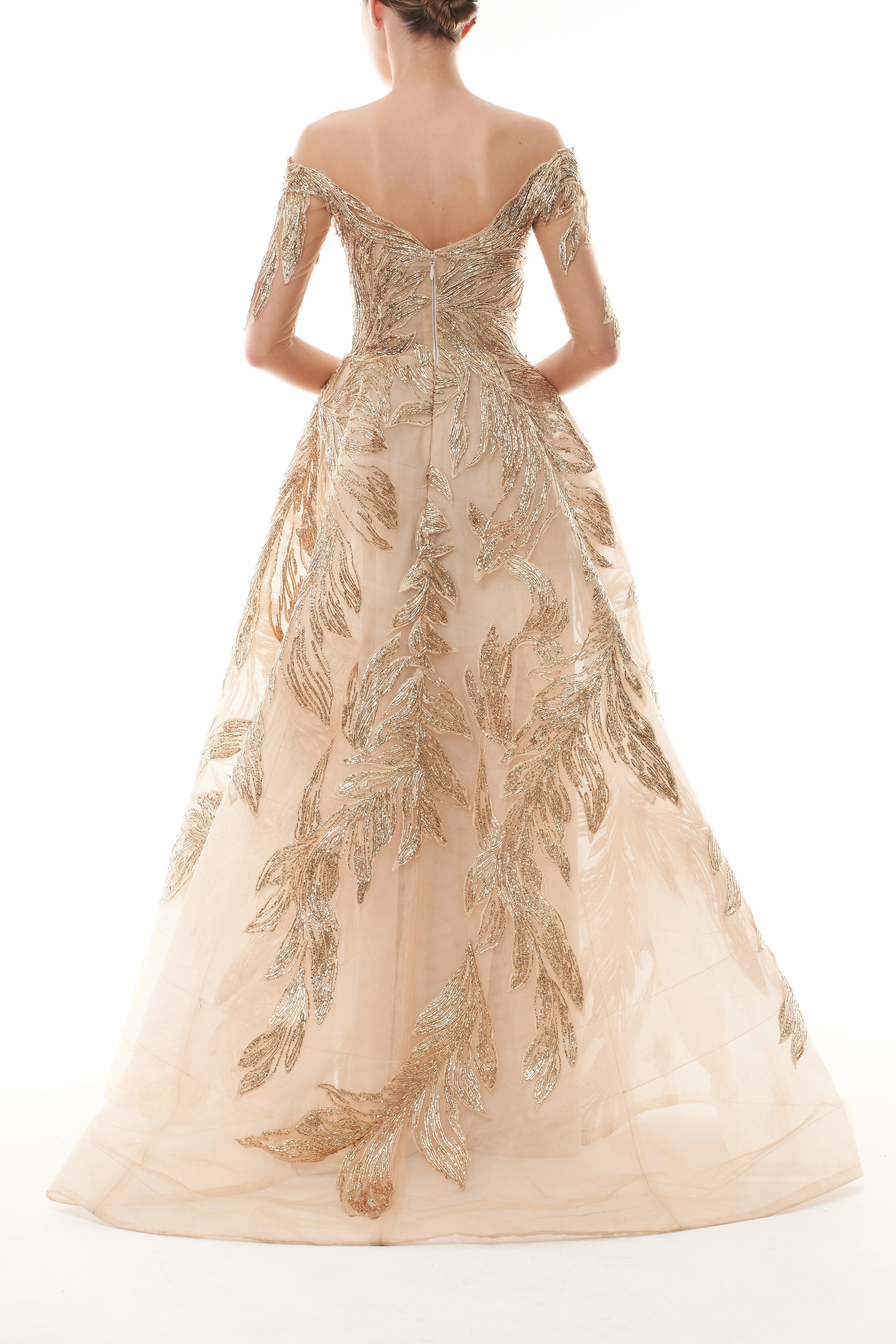 Off-The-Shoulder Illusion Sleeve Ballgown sold by Monique Lhuillier product image thumbnail 5