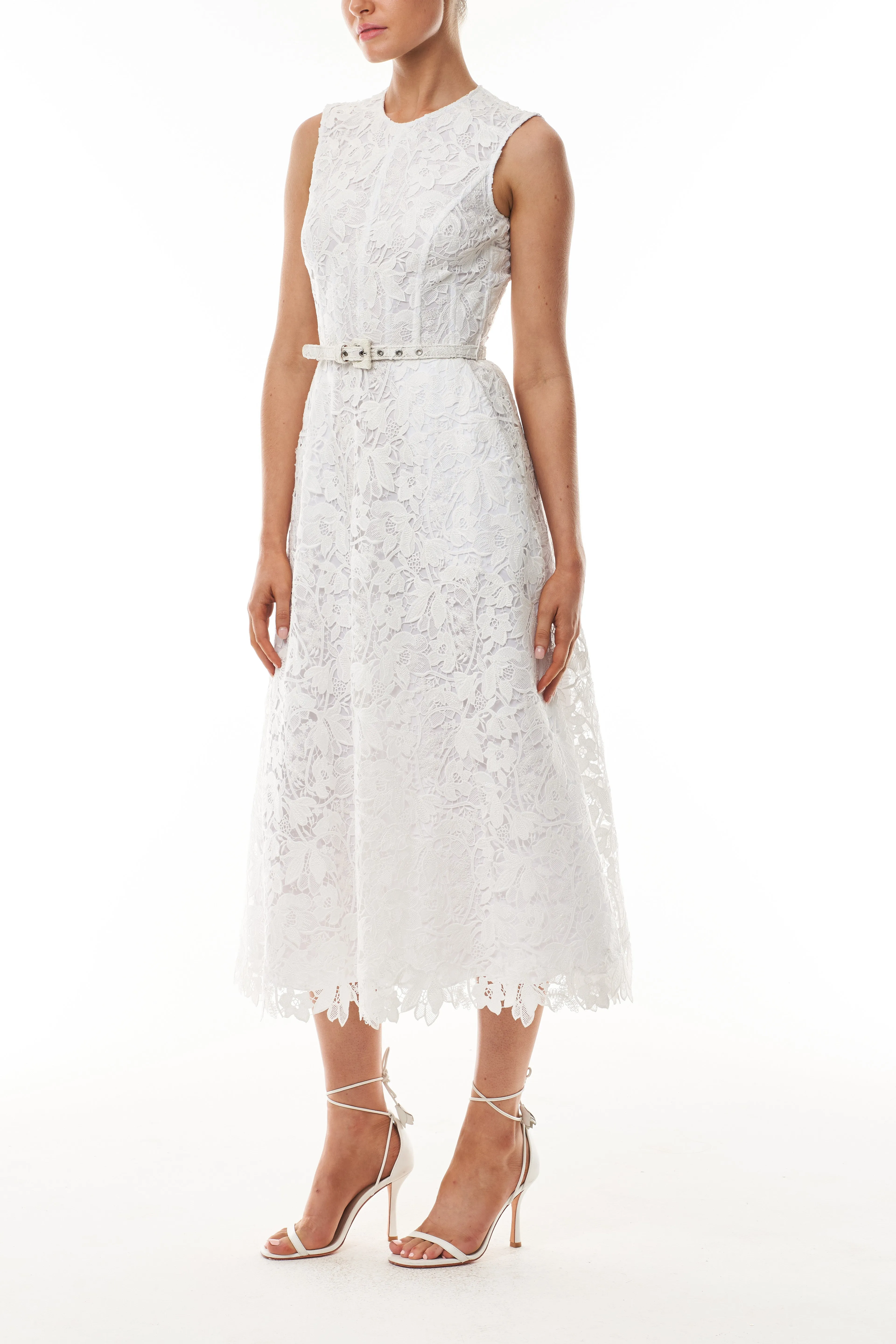 Silk White Belted Lace Dress sold by Monique Lhuillier product image thumbnail 5