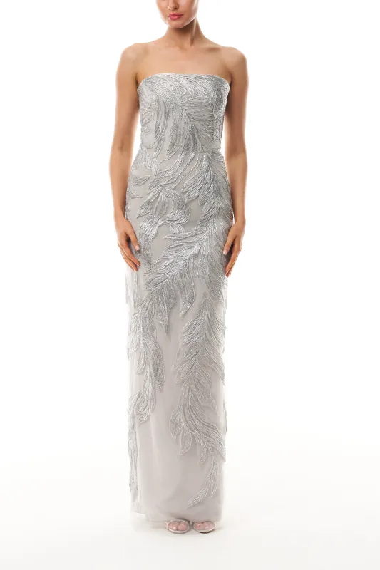 Silver Feather Column Gown sold by Monique Lhuillier