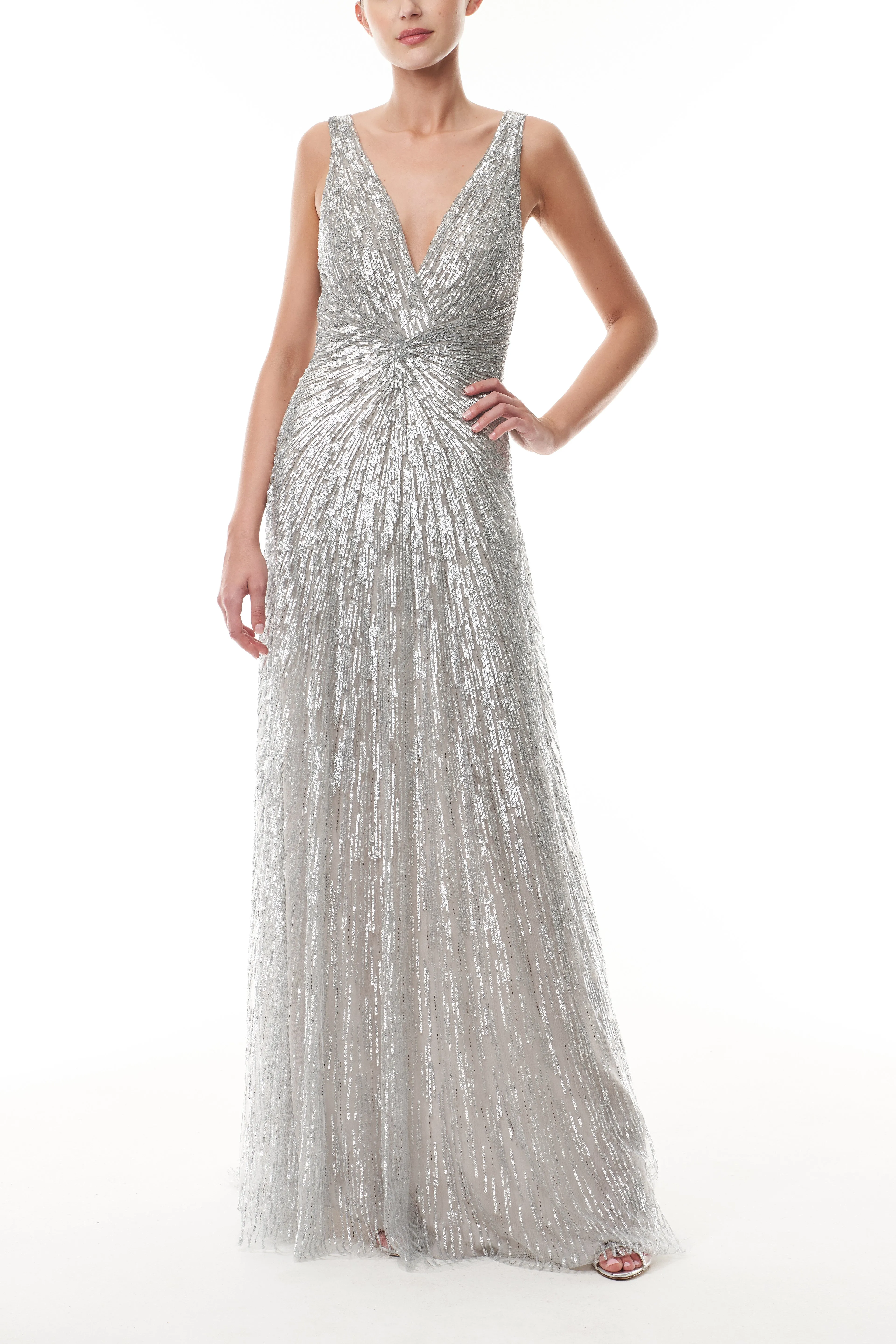 Shimmering Silver Tulle Gown sold by Monique Lhuillier