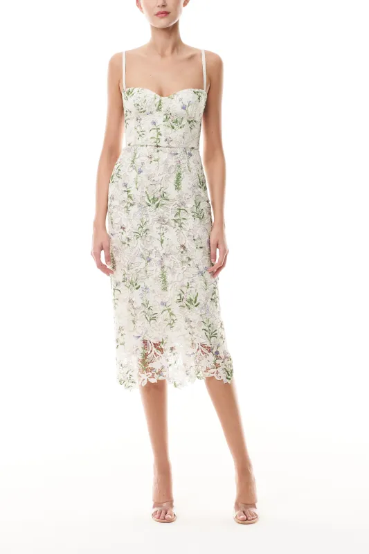Lace Floral Corseted Dress sold by Monique Lhuillier