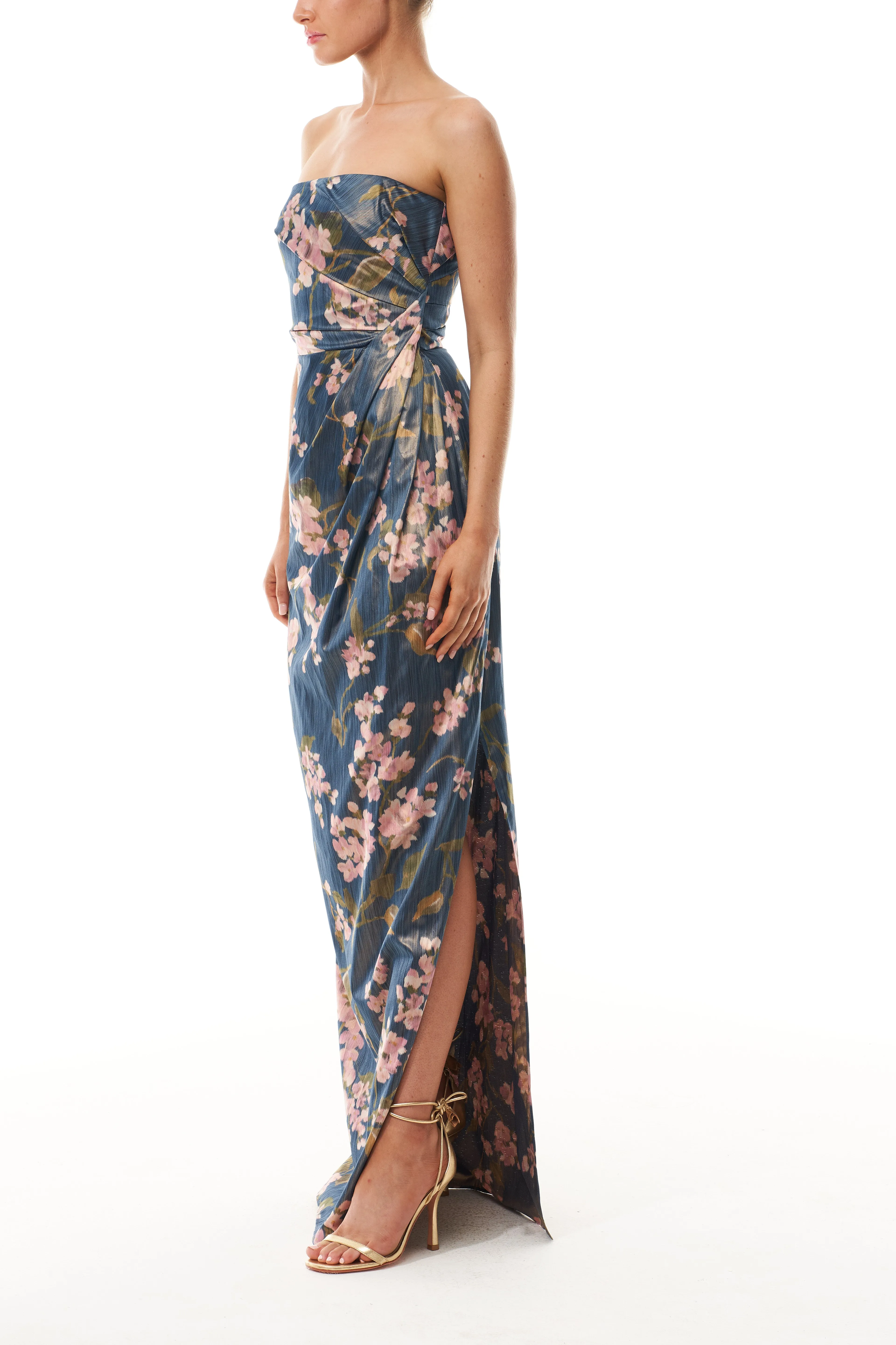 Draped Floral Strapless Column Gown sold by Monique Lhuillier product image thumbnail 3