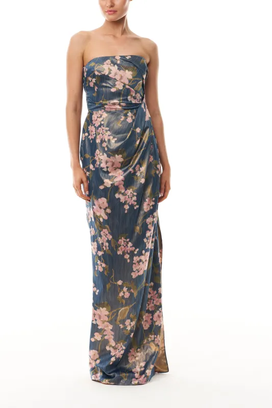 Draped Floral Strapless Column Gown sold by Monique Lhuillier