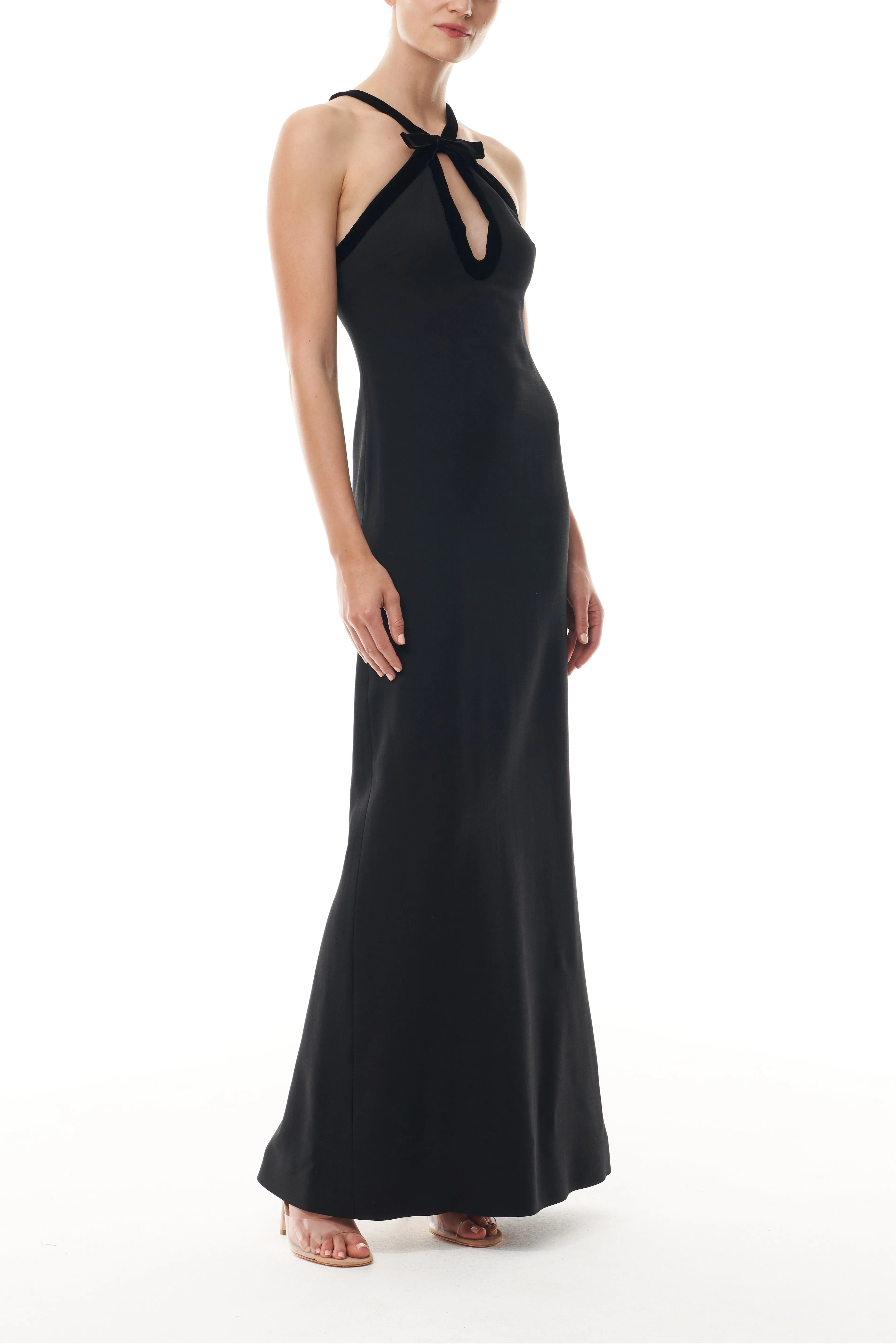 Keyhole Halter Gown With Velvet Trim sold by Monique Lhuillier product image thumbnail 4