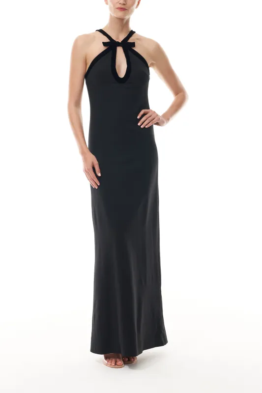 Keyhole Halter Gown With Velvet Trim sold by Monique Lhuillier