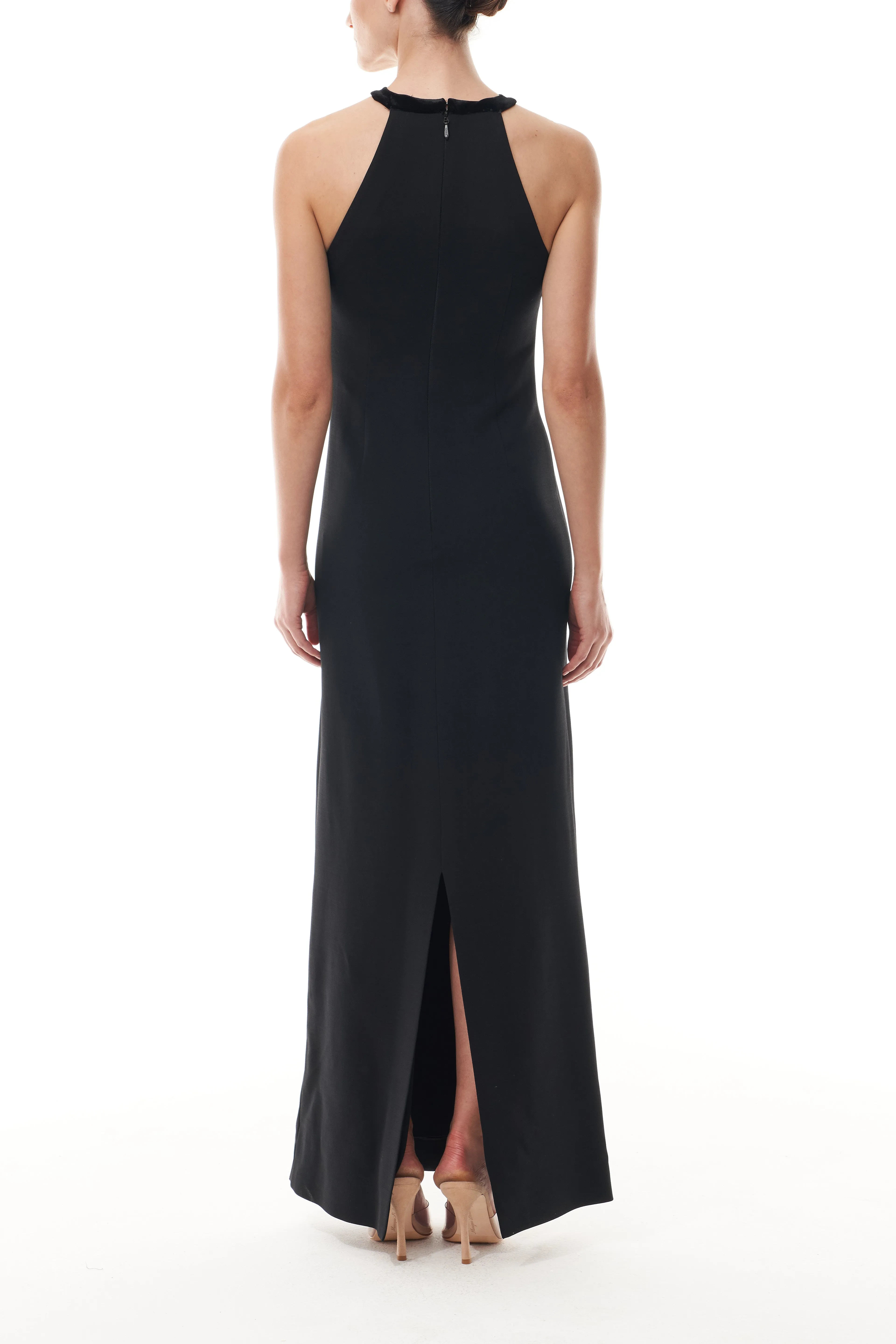 Keyhole Halter Gown With Velvet Trim sold by Monique Lhuillier product image thumbnail 5
